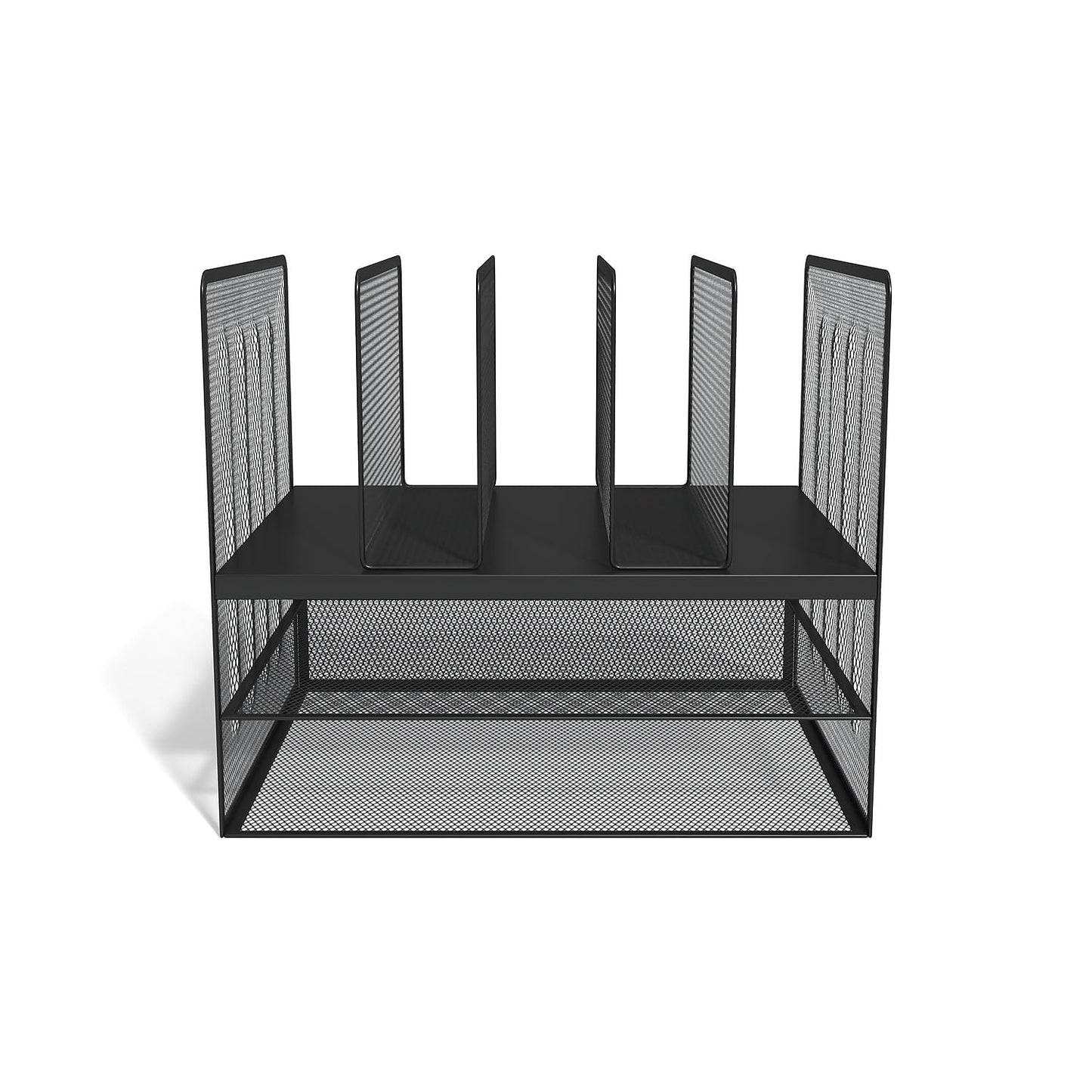 TRU RED Wire Mesh File Organizer, 7‑Compartment, Matte Black – Vertical Desktop Sorter for Files, Folders & Mail
