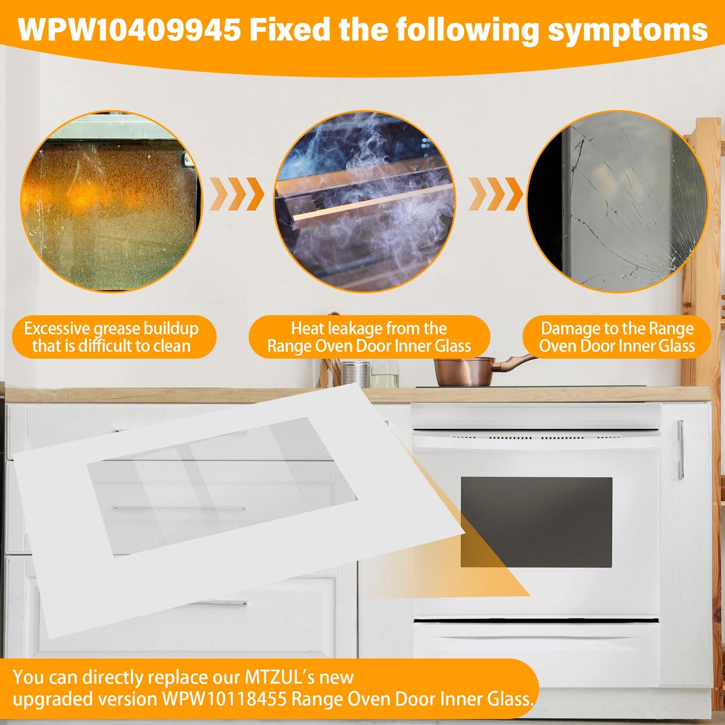 WPW10409945 Outer Oven Door Glass Compatible with Whirlpool Range Oven Outer Door Glass 29.4" x 20" Stove Door Panel Replacement W10409945 2210187 AP6021059 PS11754379 EAP11754379 PD00007553