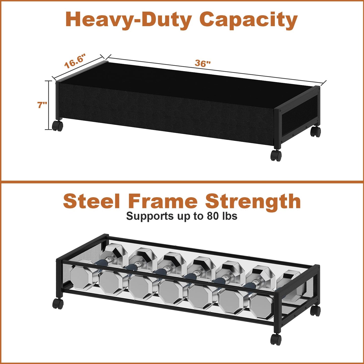 Fokyfok 2 Pack Under the Bed Storage Containers,36 inch Long Underbed Storage with Wheels,7.3 inch Height Under Bed Shoe Storage,Large Rolling under bed Clothes Storage Drawers with Lid for Dorm,Black