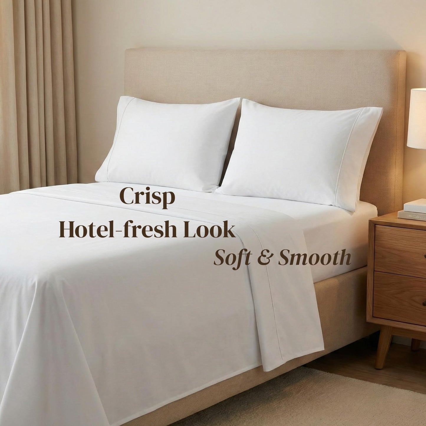 Beckham Hotel Collection Pillowcases King Size Set of 2, Cool Touch Cotton Sateen Fabric, 500TC, Silky Smooth & Soft, Open End, White