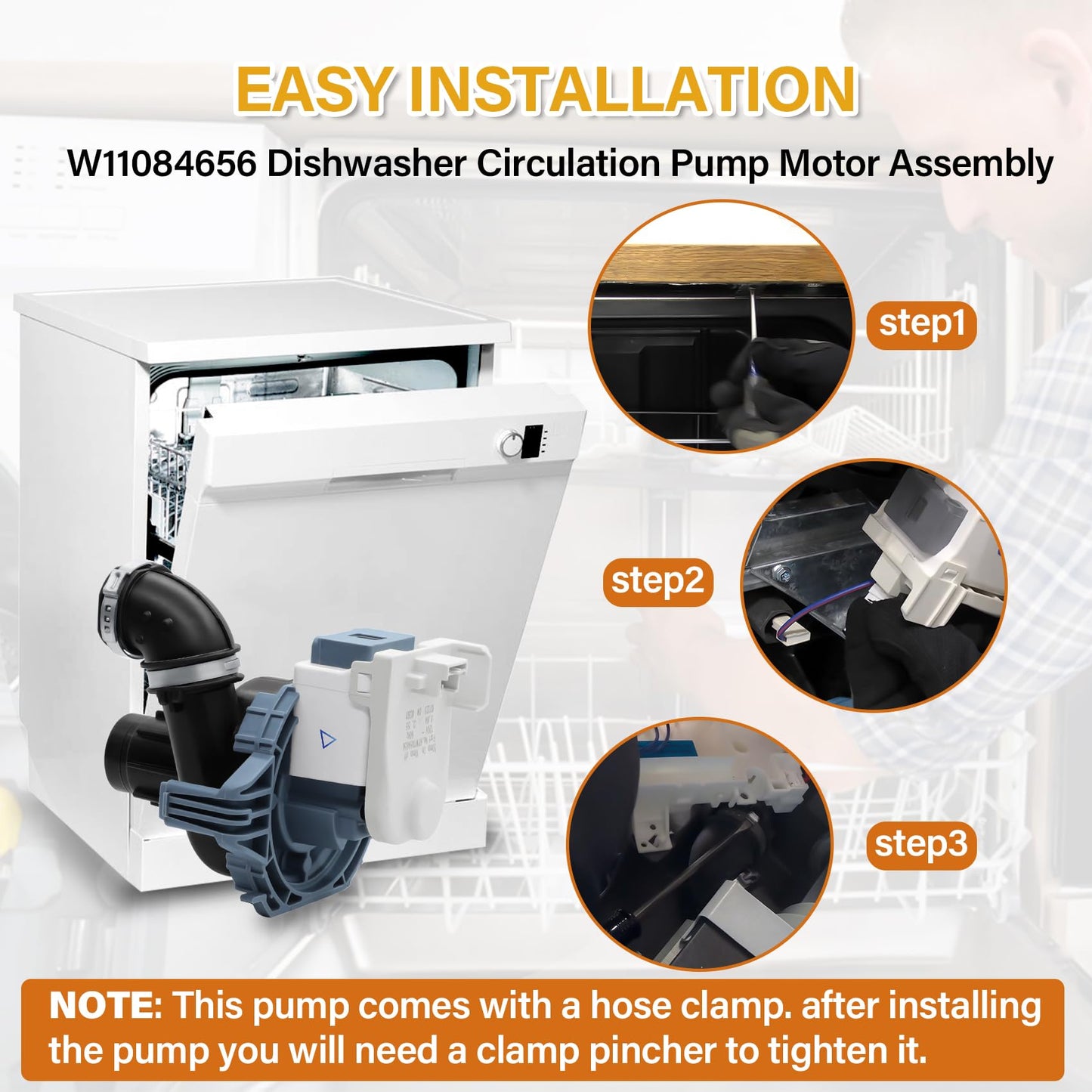 W11084656 Dishwasher Circulation Pump & Motor Assembly Compatible with Kenmore, Whirlpool, KitchenAid, Amana, Replacement Part: 4534097, PS12070585, W10805387, W10854710, AP6050340