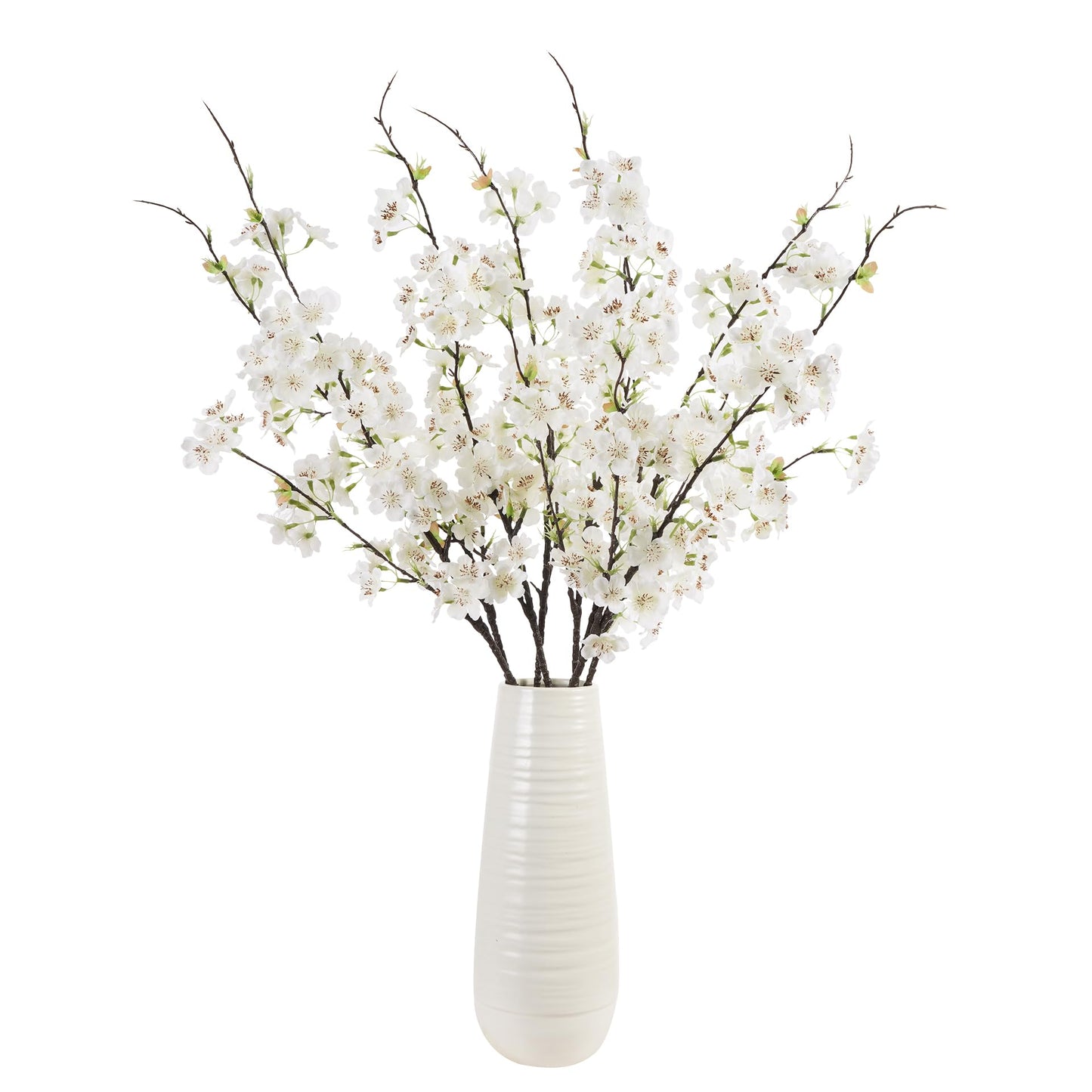 ENALGRE Artificial Cherry Blossom Branches 27.6In Silk Cherry Blossom Branches 8PCS Long Stem Artificial Flowers for Tall Vase, for Home Decorate, Weddings Decorate, Parties & Festival Gifts (White)