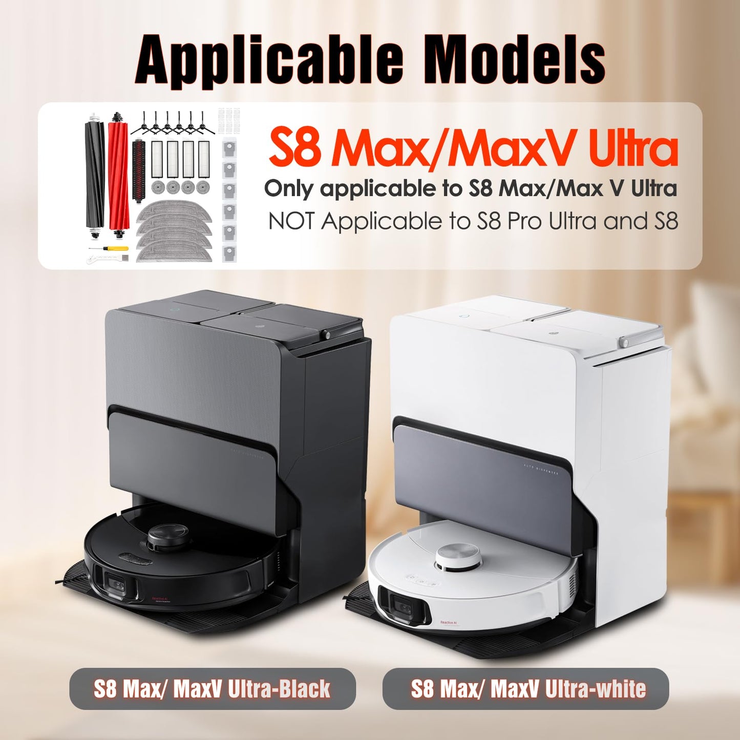 33 PCS S8 MaxV Ultra Accessories Kit Compatible with Roborock S8 Max/MaxV Ultra Robot Vacuum,6 Scent Tablets,1 Set Main Brush,4 HEPA Filters,4 Mop Cloth,4 Edge Mop Cloth,6 Side Brushes,6 Dust Bags