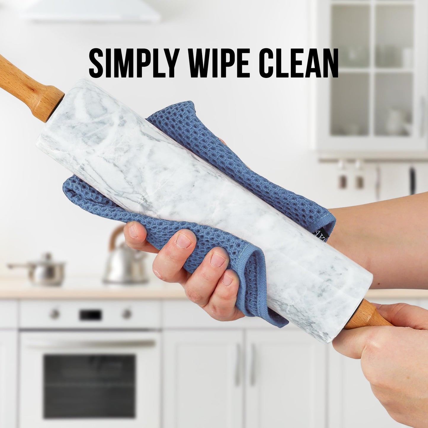Zulay Kitchen 17-Inch Marble Rolling Pin With Stand - Polished Marble Rolling Pins For Baking With Long Beechwood Handle - Non-stick Roller Pin For Baking Pastries, Bread & Pizza