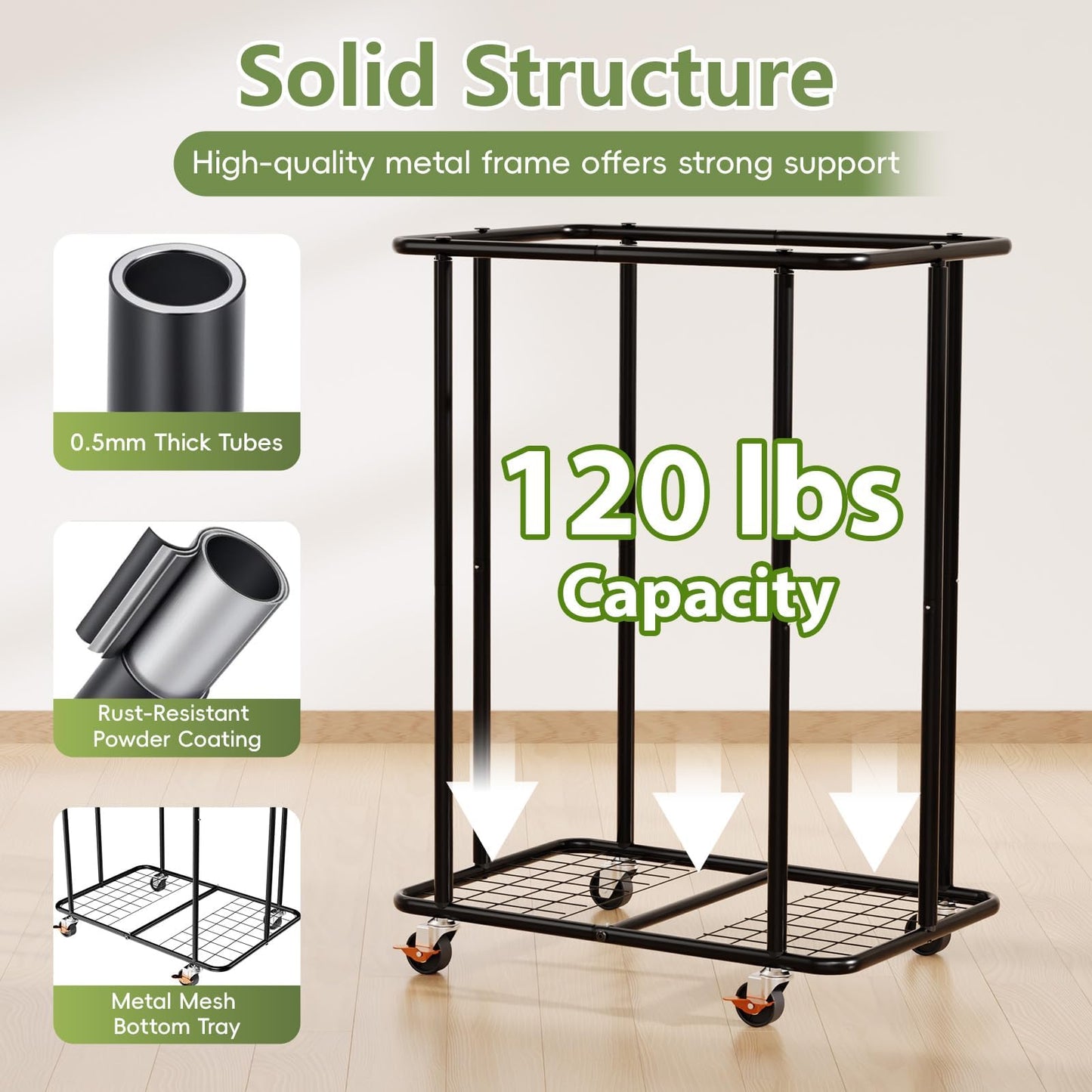 200L Laundry Hamper with Wheels, Rolling Laundry Basket with Metal Frame and Removable Bag, Large & Tall Dirty Clothes Hampers for Bedroom Aesthetic, Laundry Room, Bathroom, Dorm-Black