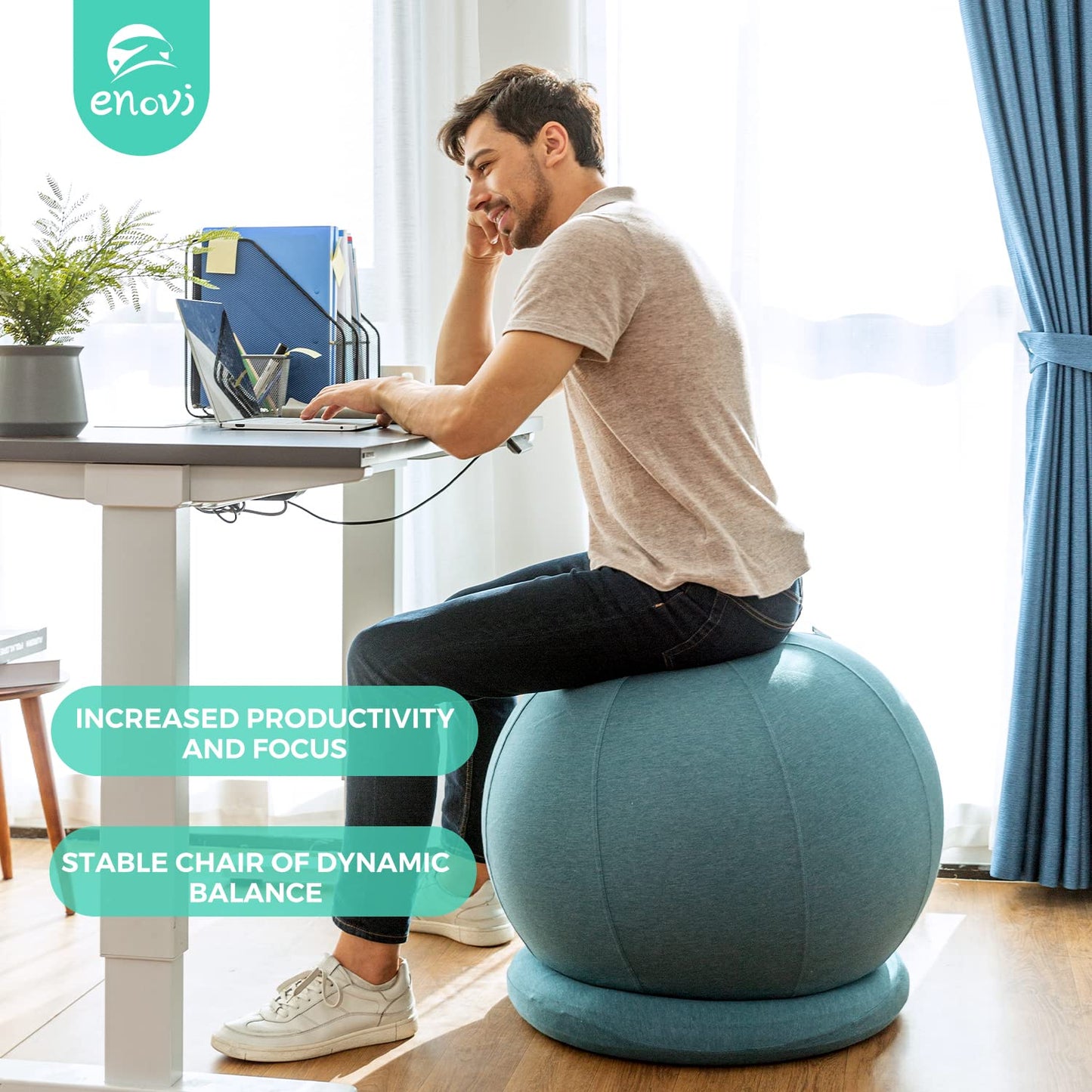 ENOVI ProBalanceΩ Yoga Ball Chair, Exercise Ball with Slipcover and Base for Office and Home, Birthing and Pregnancy, 55cm, FG