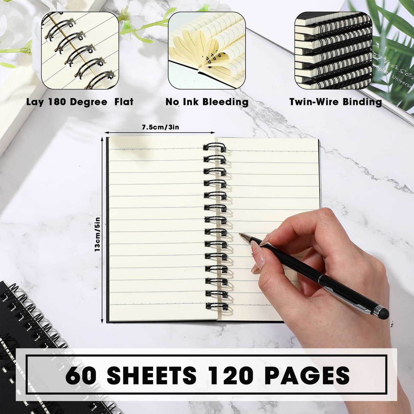 Jutom 54 Pcs Small Spiral Notebooks Memo Pads 3x5 Bulk Small Pocket Notebooks Mini Notepads with Lined Pages Mini Journals for Office School Work Supplies, 120 Pages (Black)