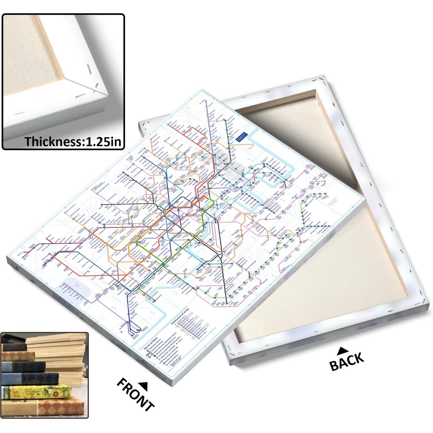 London Underground Map Canvas Wall Art - Modern Tube Subway System Print for Office Living Room Bedroom Decor - Unique British UK Travel Souvenir Gift - Framed Ready to Hang