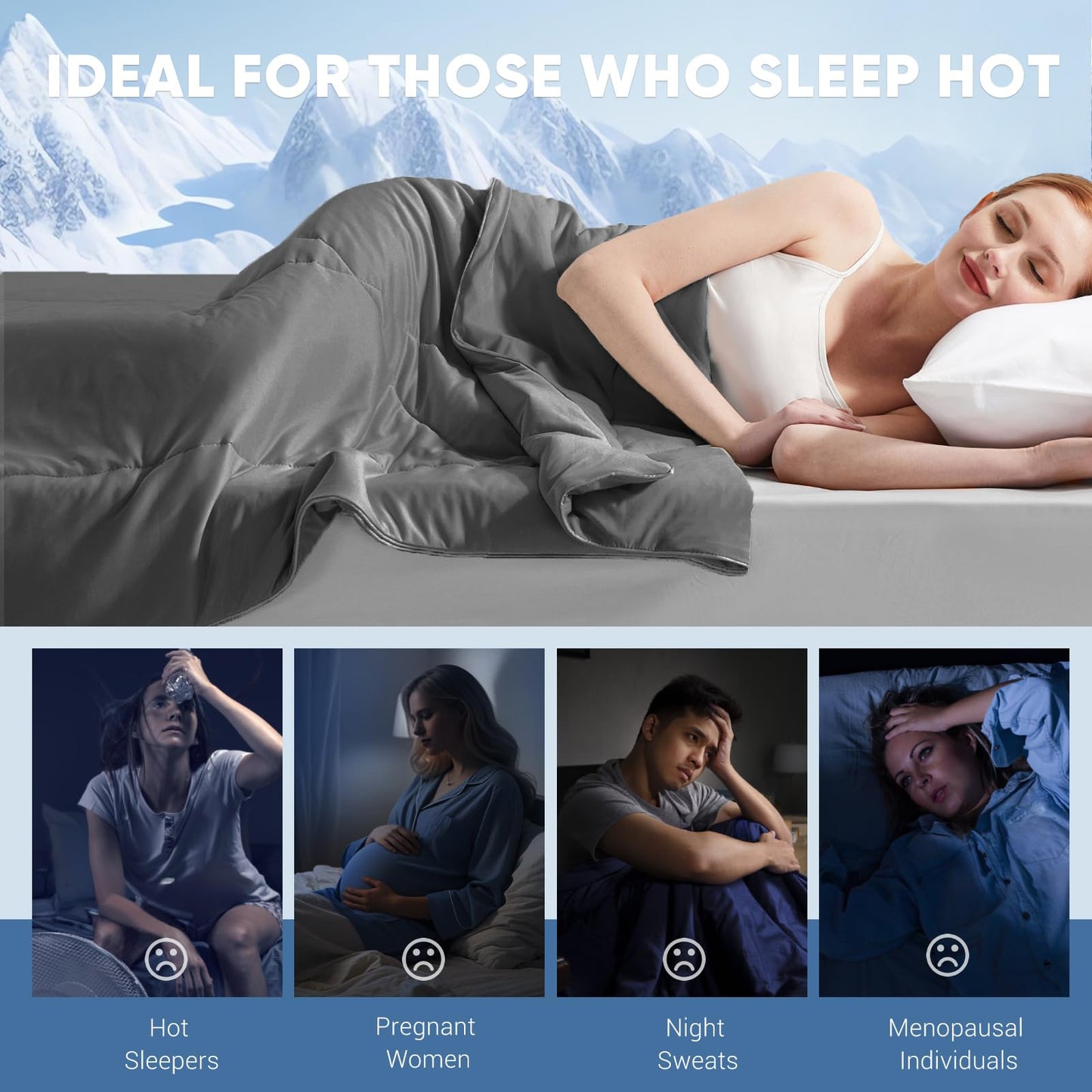 Elegear Revolutionary Cooling Comforter Queen Absorb Body Heat to Keep Cool, Cooling Blanket for Hot Sleepers Japanese Arc-Chill 3.0 Cool Tech Fabric Summer Comforter Hypo-Allergenic Cool Quilt - Gray