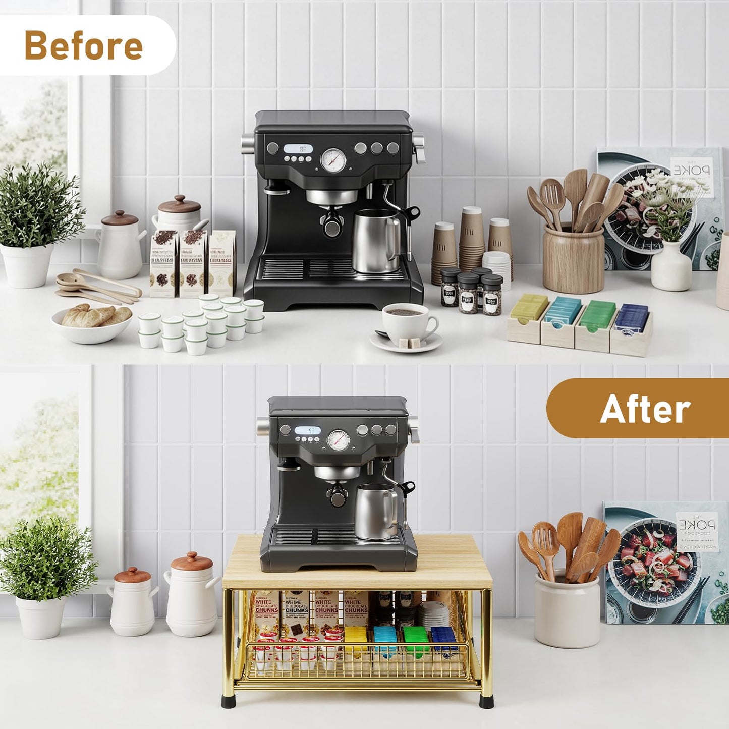 Funecy Coffee Pod Drawer Holder,Coffee Machine Storage Rack,Home Kitchen Counter Coffee Bar Organizer,Storage Basket Drawer (Gold)