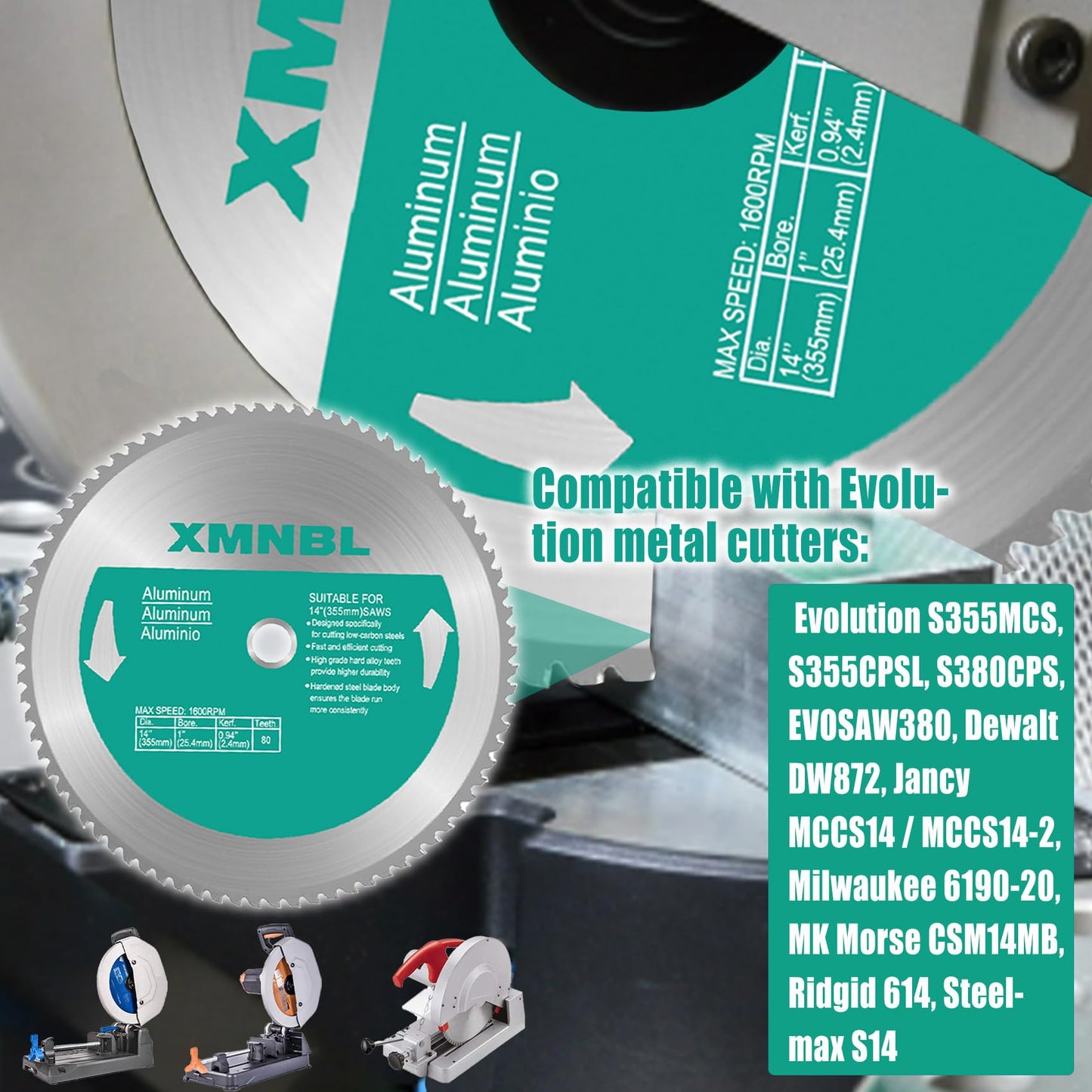 14 Inch 80 Teeth Aluminium Cutting Blade,Replacement for Evolution 14 Inch 80 Teeth Aluminium Cutting Blade,Compatible with Evolution S355CPSL,S380CPS,EVOSAW380,Dewalt DW872 and Other Cutting Saws