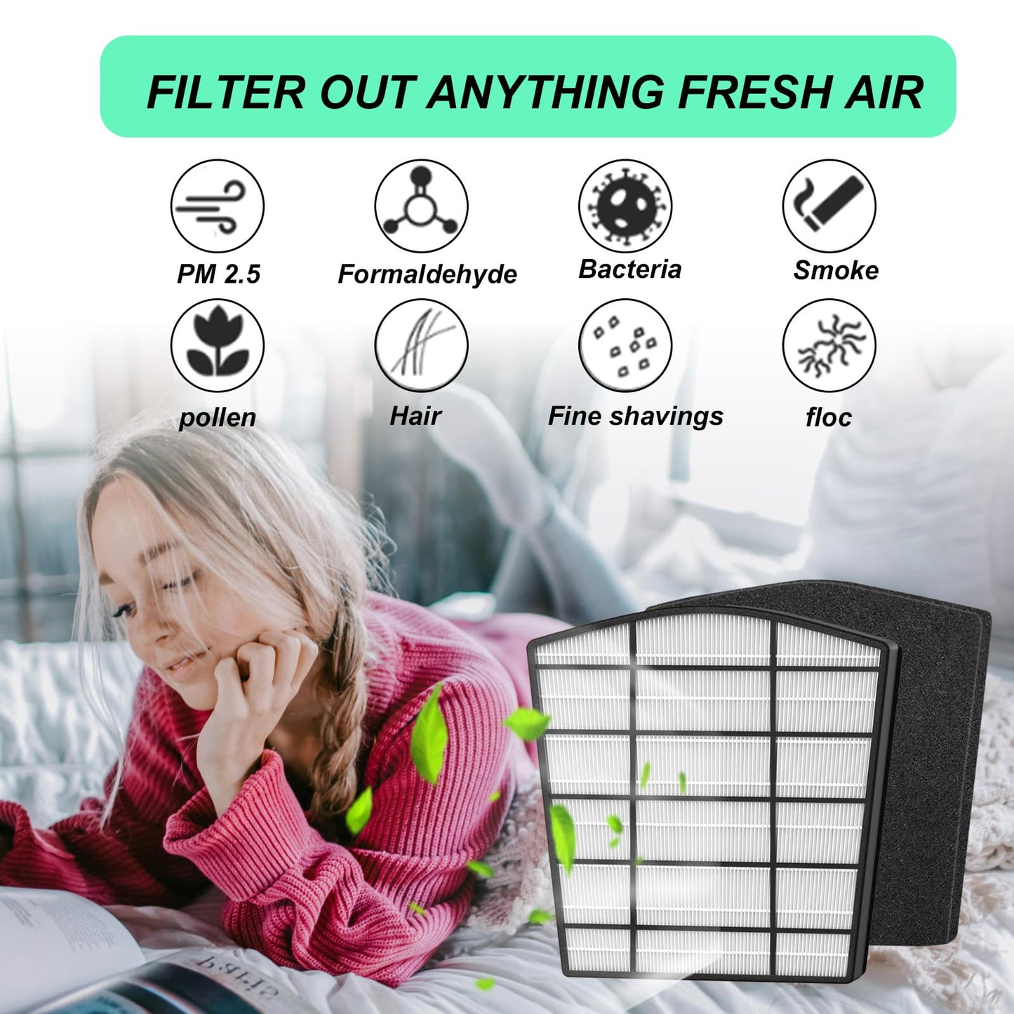 Maostair 1 Pack HP800 True HEPA Replacement Filter，Compatible with HP800 Air Purifier Part Number H-HF800-VP H-PF800,1 Pack HEPA Filter + 4 Pack Carbon Filter