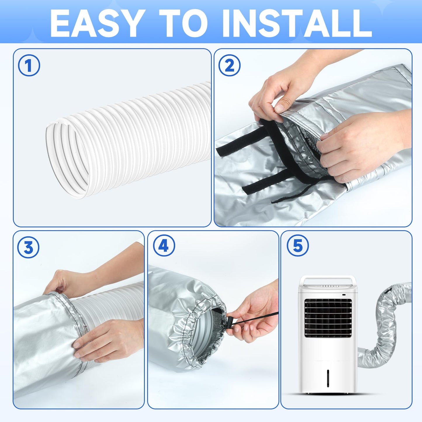 2 Pcs Portable AC Hose Insulation Sleeve, Air Conditioner Hose Cover Wrap for 5" & 5.9" Diameter Exhaust Hose, AC Duct Vent Cover Sleeve with Upgrade Heat Insulation Material,One Step Install