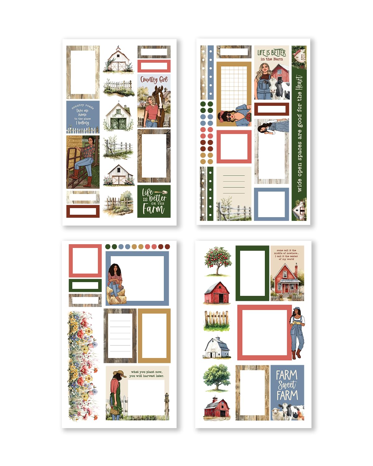 Rongrong Country Charm Planner Sticker Book for Planners, Calendars and Journals – Premium Quality Hand Drawn Perfect for Lovers of The Countryside – Scrapbook Accessories – 24 Pages