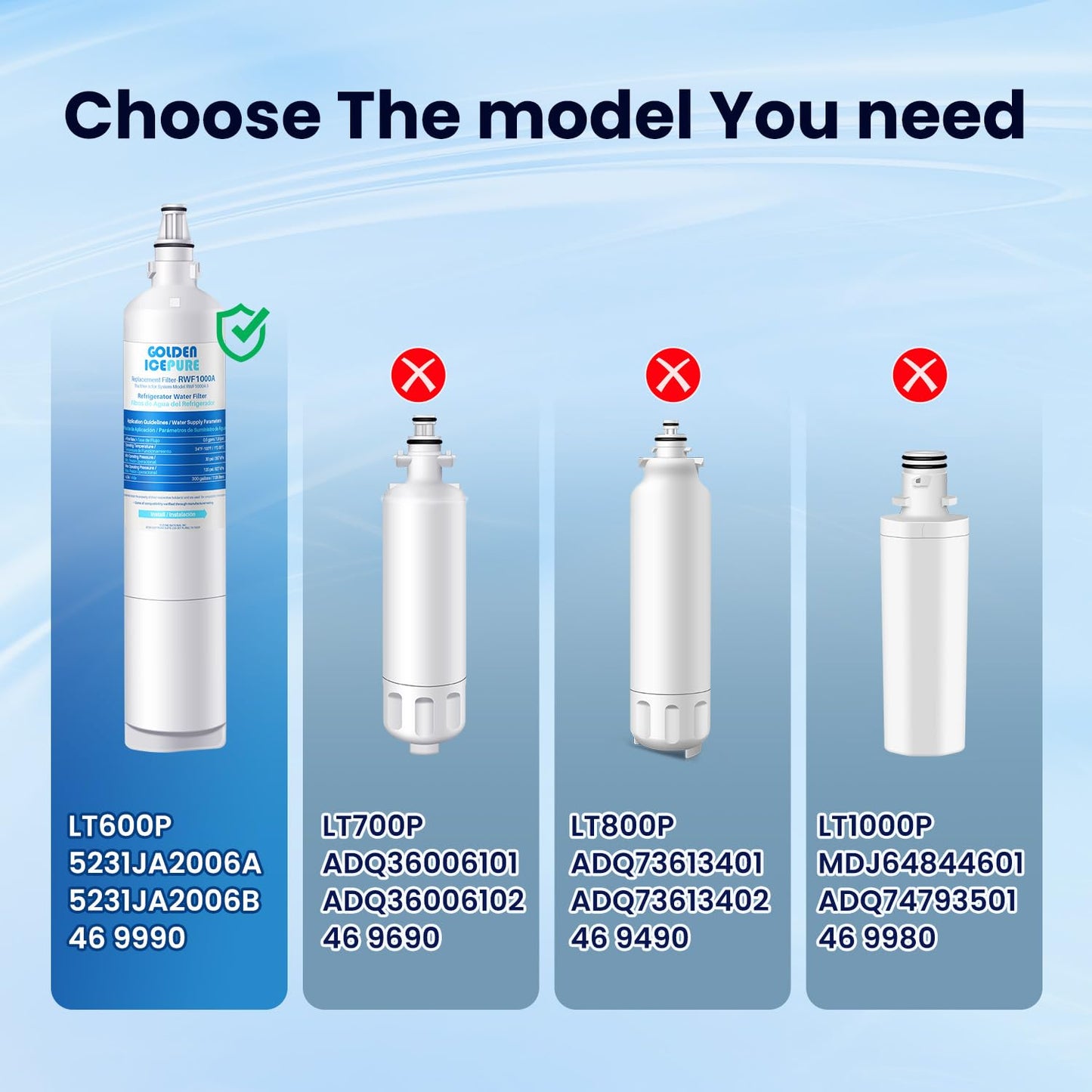 GOLDEN ICEPURE Replacement for LG LT600P, 4PACK, 469990, RFC1000A, WF300, FML-2 Refrigerator Water Filter 5231JA2006B, LFX25961SB, LSC27931ST, LFX25971ST, LRSC26925TT, LSC27990TT