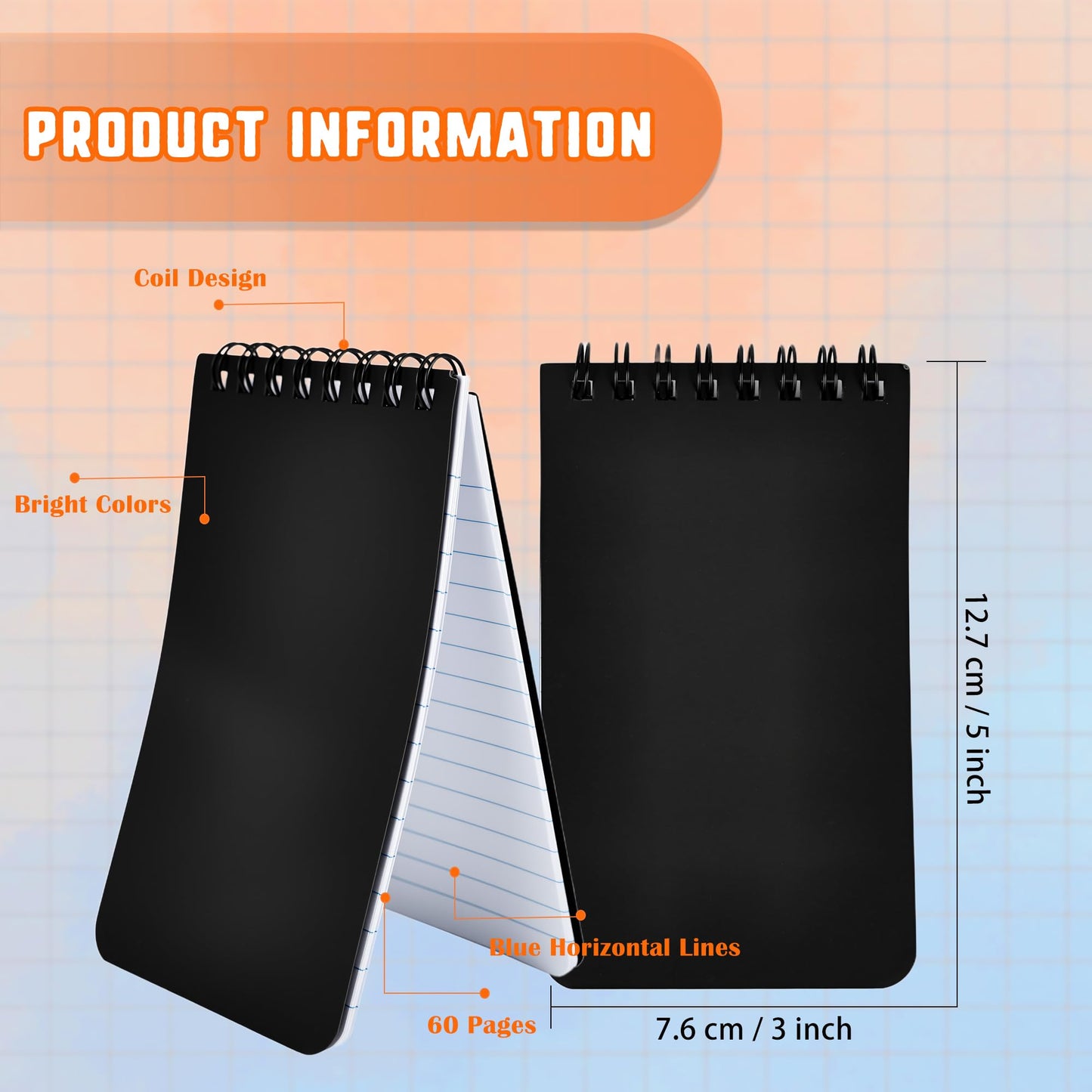 Spaluck 80 Pcs Mini Spiral Notebooks Bulk Black Pocket Notepads 3 x 5 Inch 60 Sheets/120 Pages Small Spiral Notepads for Kids School Classroom Office