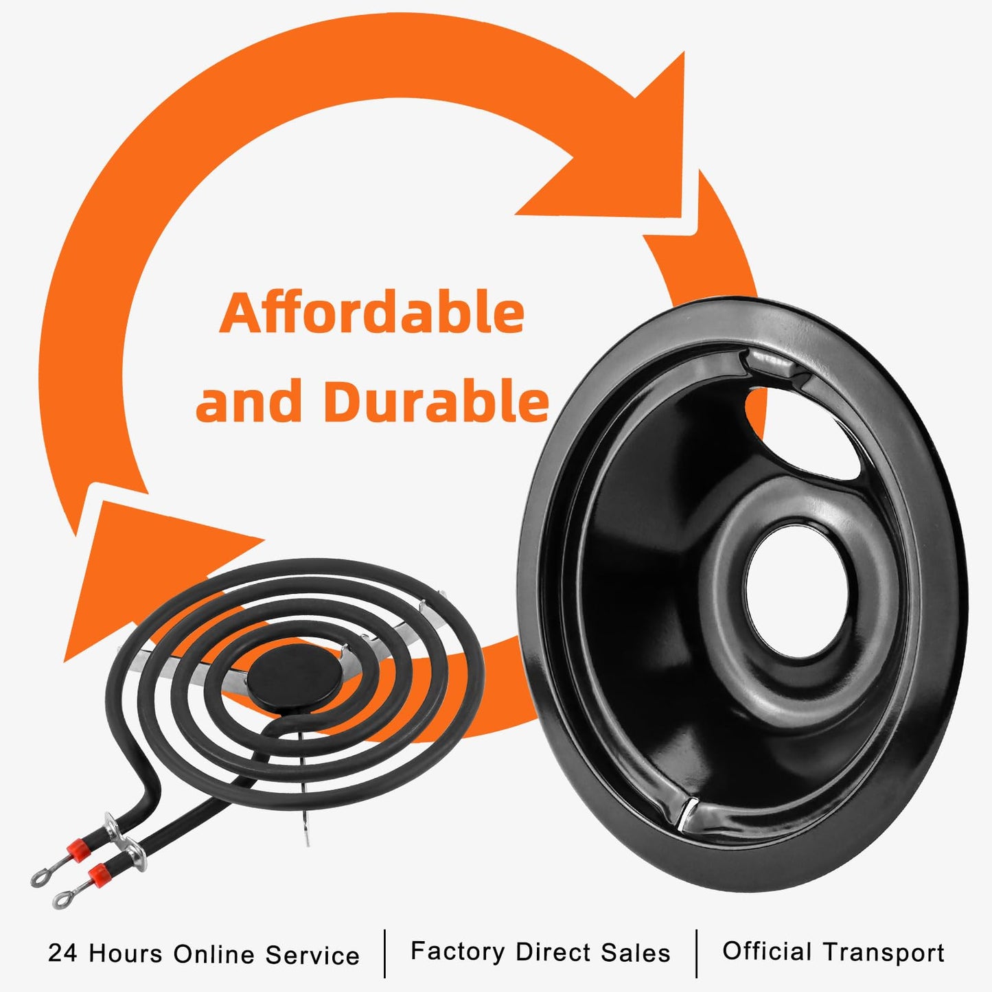 Black Porcelain Burner Drip Pans 2*WB31M19(8”) 2*WB31M20(6”)&Electric Stove Burner Replacement 2*MP15YA(6") 2*MP21YA(8") Compatible for G-E Hot-point Ken-more Electric Range Stove by MIFLUS
