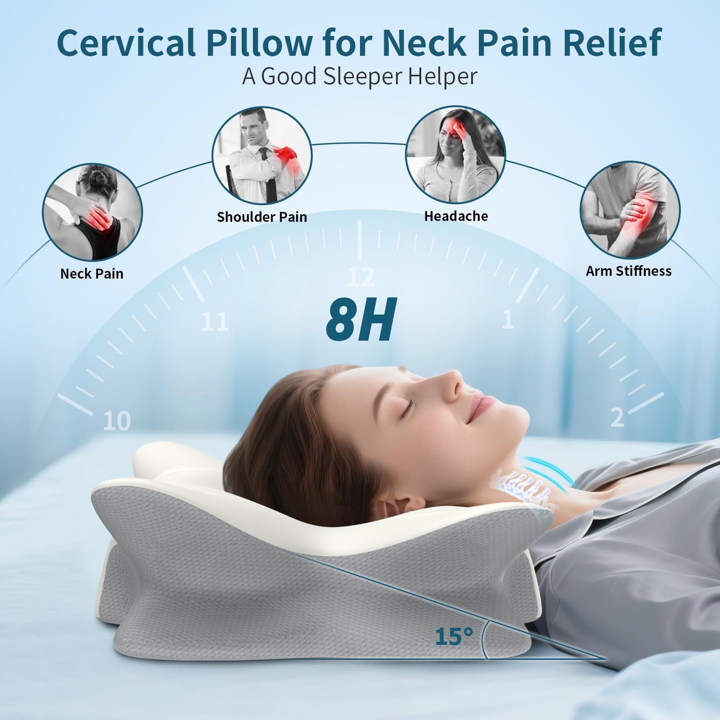 Cervical Neck Pillow for Pain Relief, Ergonomic Side Sleeper Pillow Cooling Memory Foam Pillows for Sleeping, Contour Pillow Orthopedic Bed Pillow for Back Stomach Sleepers