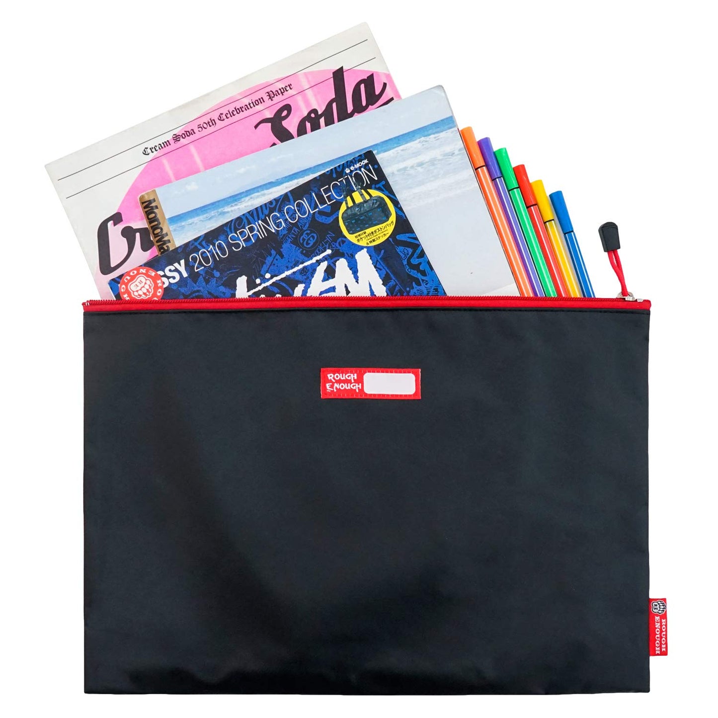 Rough Enough Important Document Storage Plastic File Folder Organizer Bag with Zipper 16 x 11 Inches Black Tarpaulin Water Repellent for Travel Office