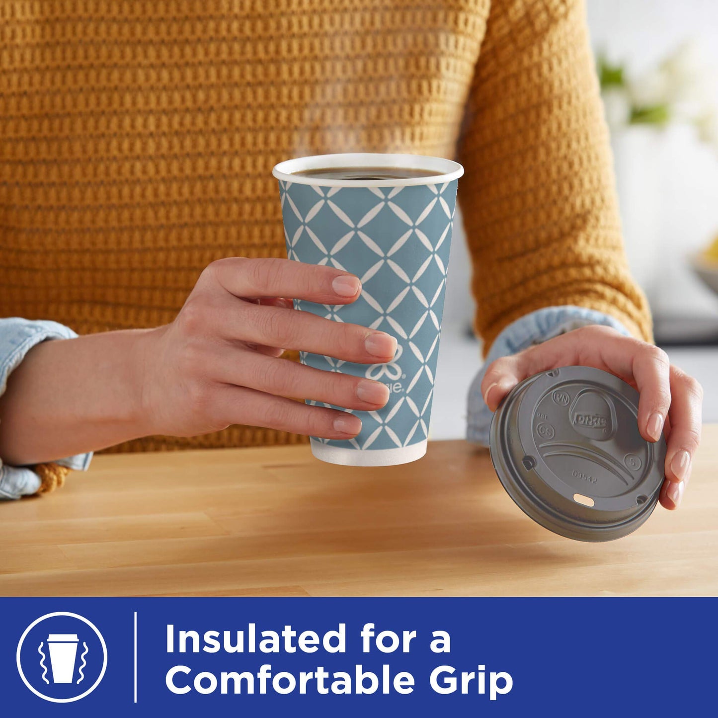 Dixie To Go Large Paper Coffee Cups With Lids, 16 Oz, 132 Count (6 packs of 22 cups), Disposable Cups For On-The-Go Hot Beverages