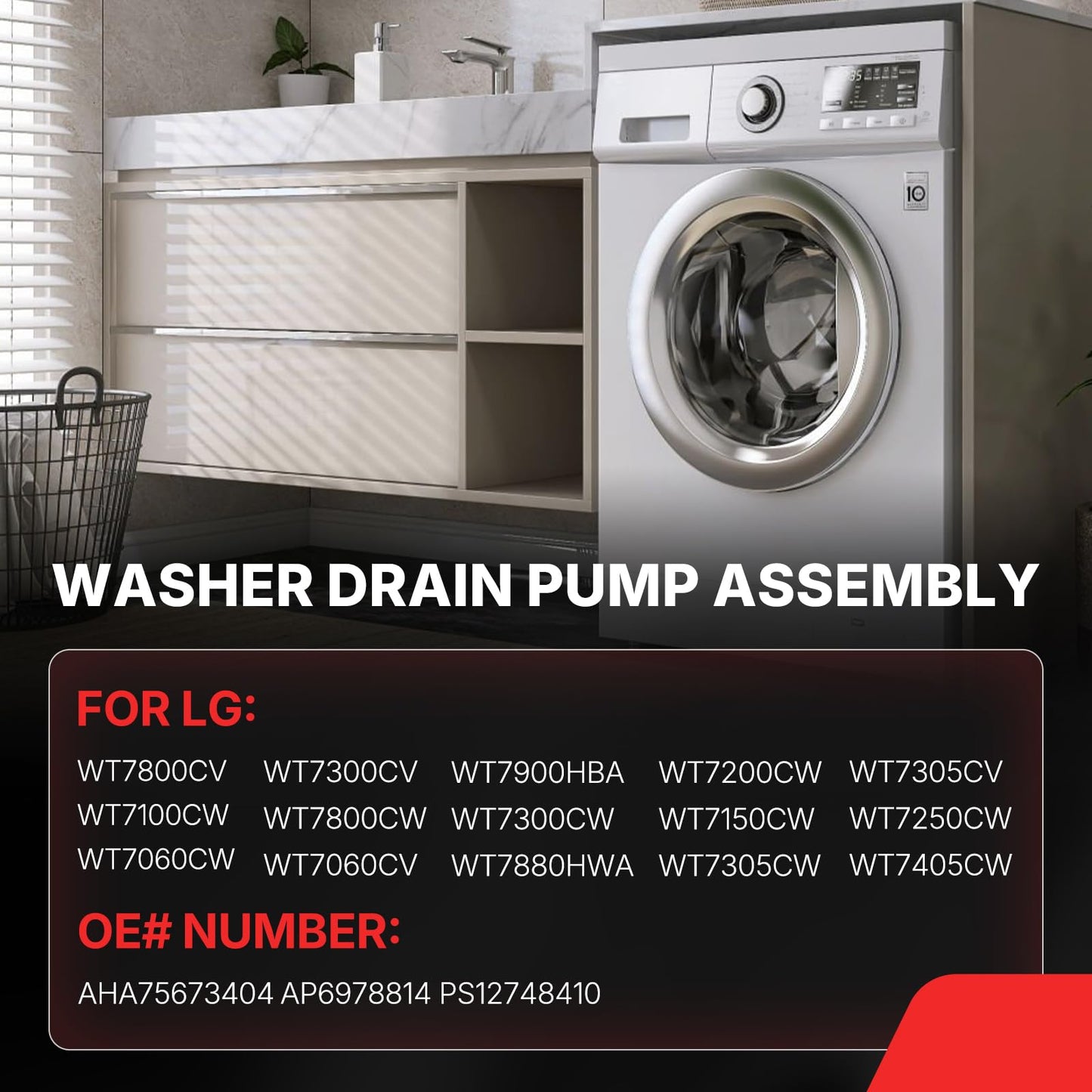 AHA75673404 Washer Drain Pump Assembly Fit for LG WT7800CV WT7100CW WT7060CW WT7300CV WT7800CW WT7900HBA WT7150CW WT7305CW WT7305CV WT7250CW WT7405CW Replace AP6978814 PS12748410