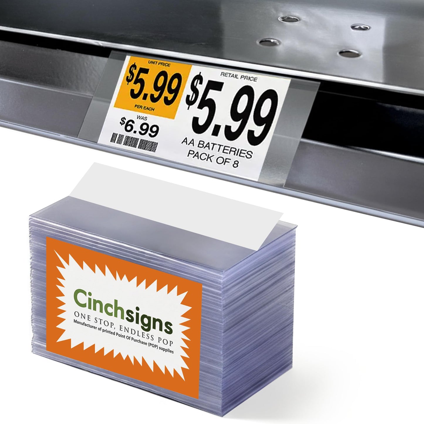 CinchSigns Clear Plastic Label Holder - Shelf Price Tag Holder, 1000 Count Bulk Bundle - 10mm Thick Glossy Chips for Retail Merchandising, Warehouses and Professional Store Display - 3.5"L × 1.25"H