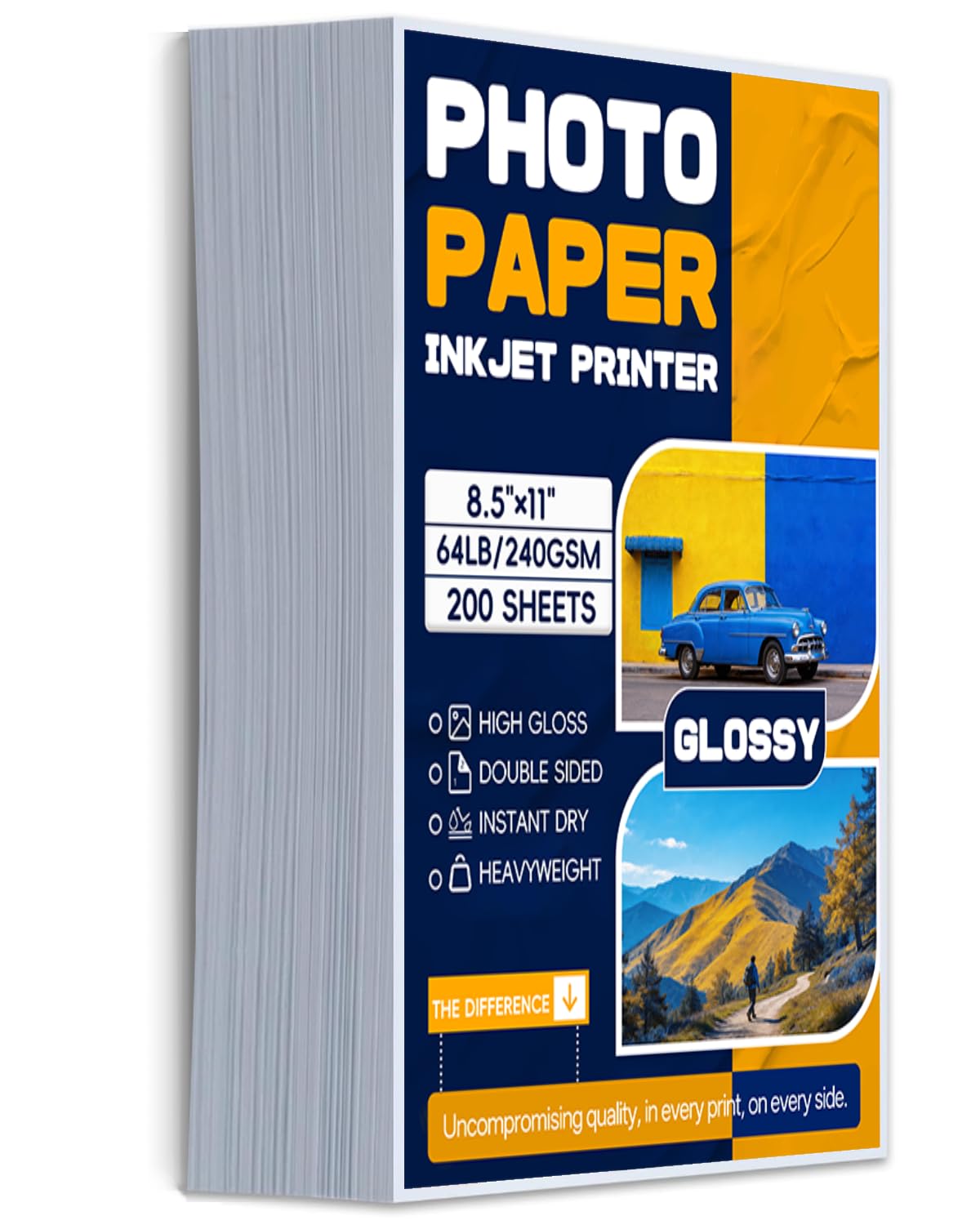Inkjet Photo Paper 8.5x11", 200 Sheets 64lb/240gsm Glossy Double Sided Cardstock Premium Heavyweight Photographic Paper for Inkjet Printer Instant Dry Postcard Picture Brochure DIY Flyers
