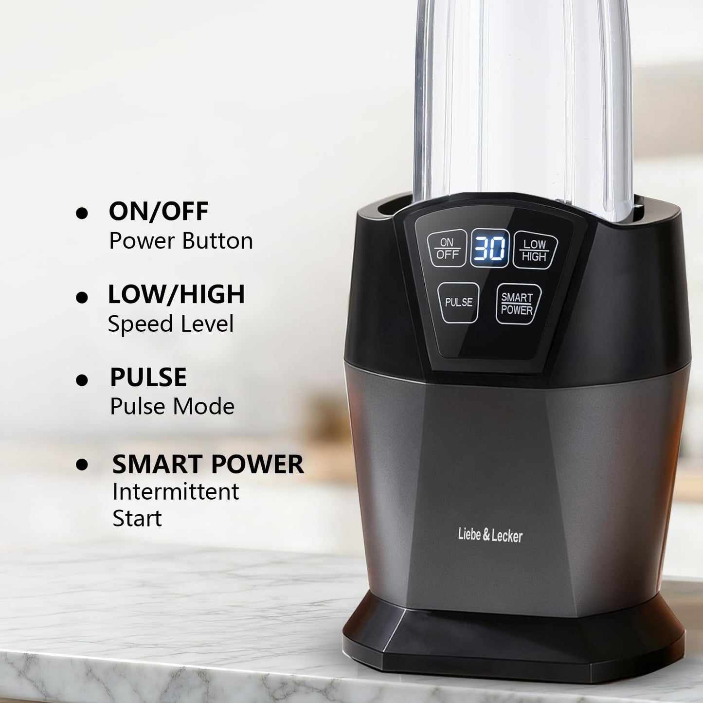 Liebe&Lecker Smoothie Blender, 1200 Peak Watts Blender for Smoothies, Blenders with (2) 28-oz To-Go Cups & Solid Lid, Personal Blenders for Shakes and Smoothies, Ice Crushing & Frozen Fruit