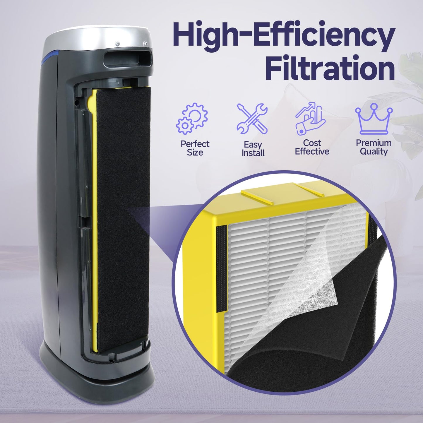 Harebery 4-Pack Flt5000 Filter C Replacement Filter Compatible with AC5000, AC5000E, AC5250PT, AC5350B, AC5350BCA, AC5350W, AC5300B, CDAP5500B, AP2800CA