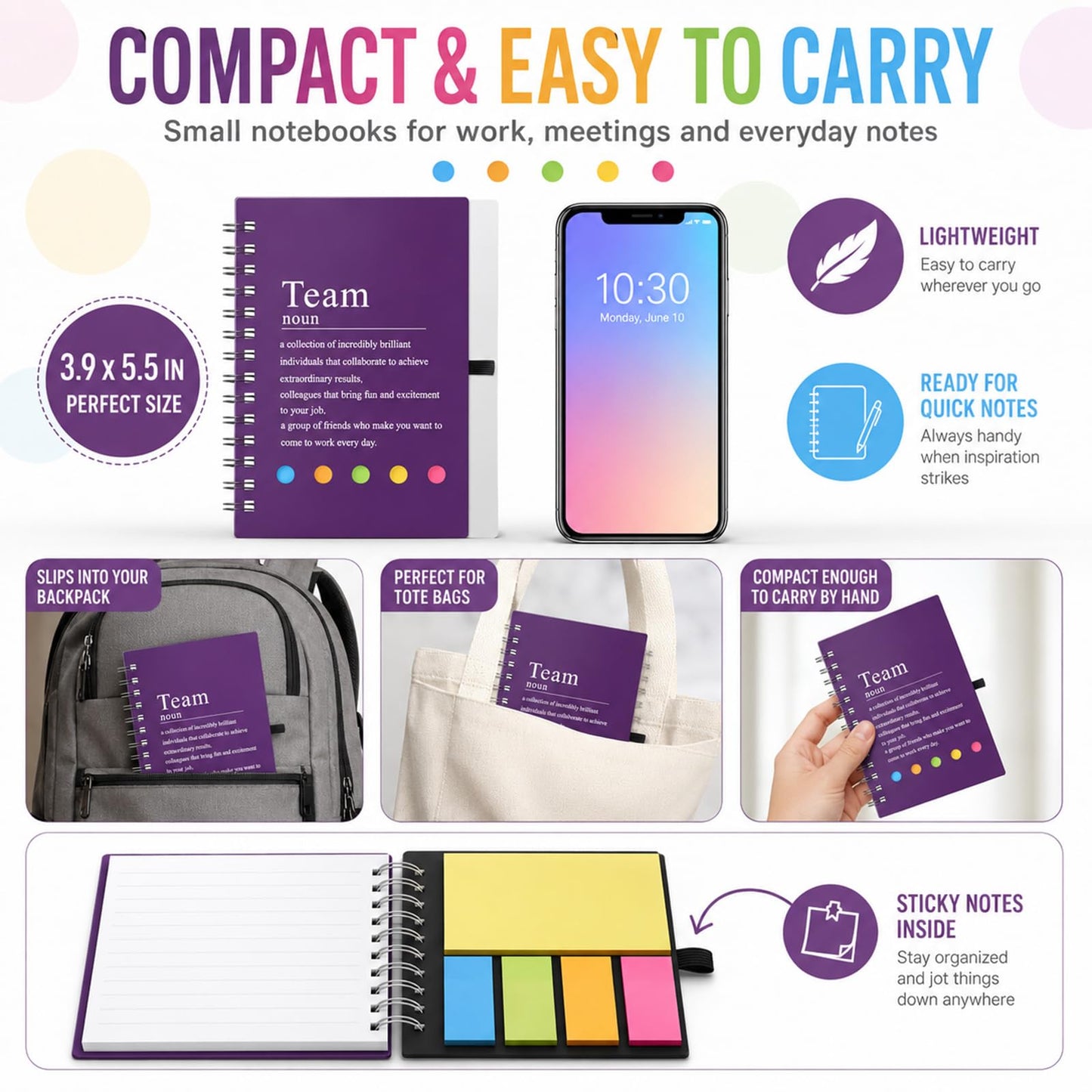Feifeiya 24 Pcs Team Appreciation Gifts Bulk for Employee Inspirational Spiral Notebooks with Sticky Notes Thank You Gifts for Coworkers Staff Teachers Nurses CNA Week (Bright Color)