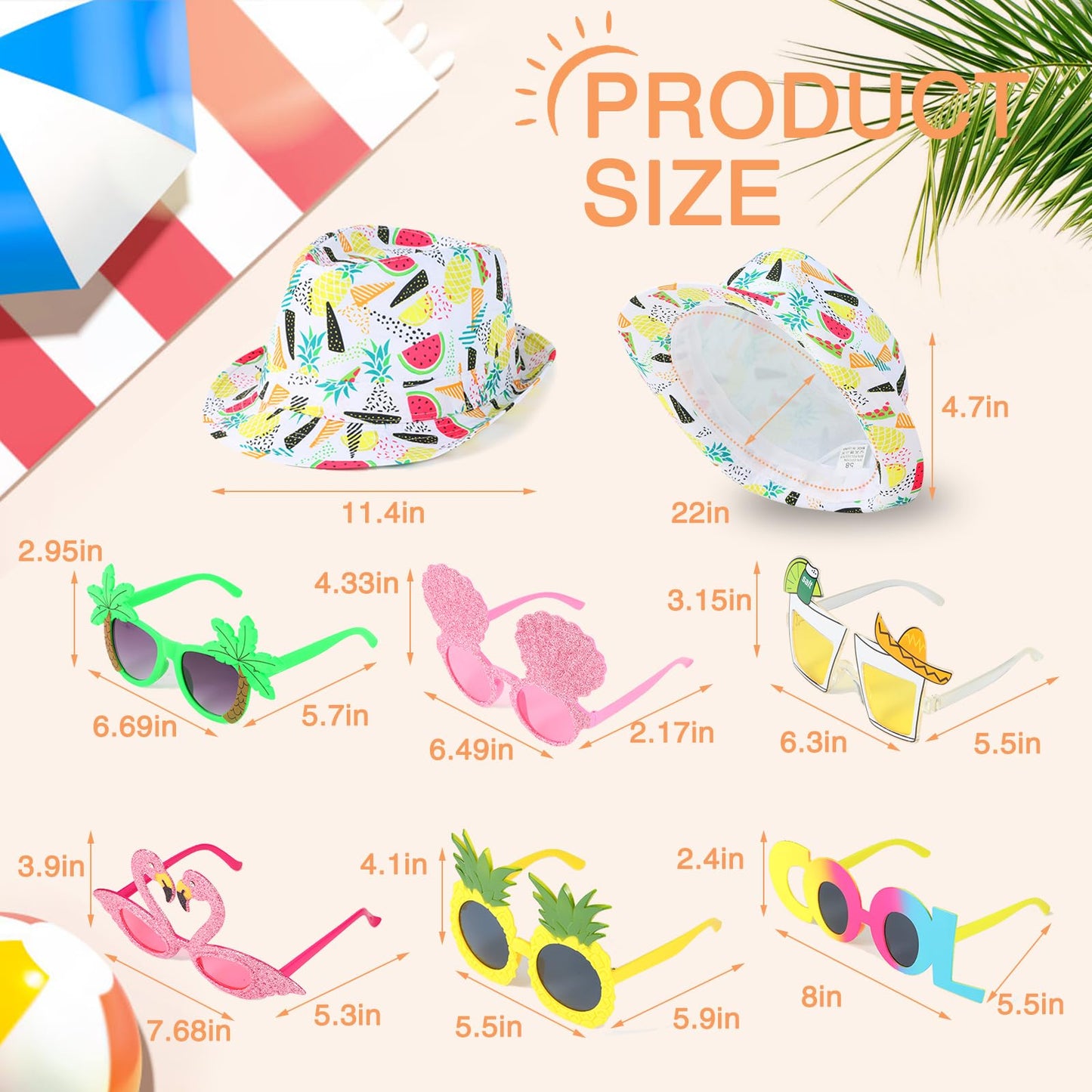 NICOWARM 6pcs Luau Fedora Hats, 6pcs Luau Party Sunglasses for Adults, with Luau Patterned includeing Flamingo, Pineapple, Photo Booth Props for Summer, Beach, Luau, Pool, Hawaiian Themed Parties