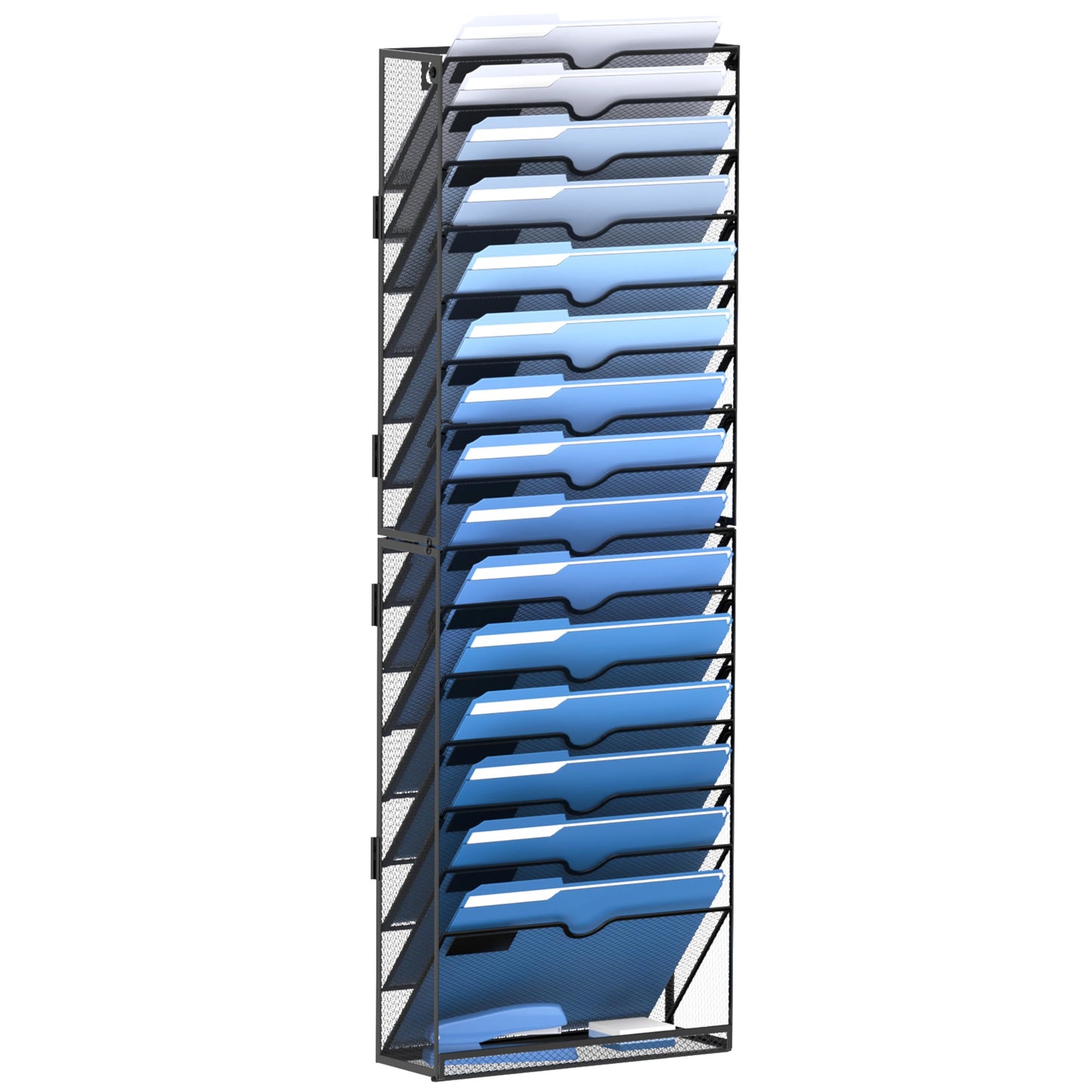 DALTACK Wall File Holder 16 Tier Hanging Wall File Organizer, for Papers Mails Folders Clipboard Magazine Organization for Office Home School Classroom, Mesh Metal, Assembly Needed, Black