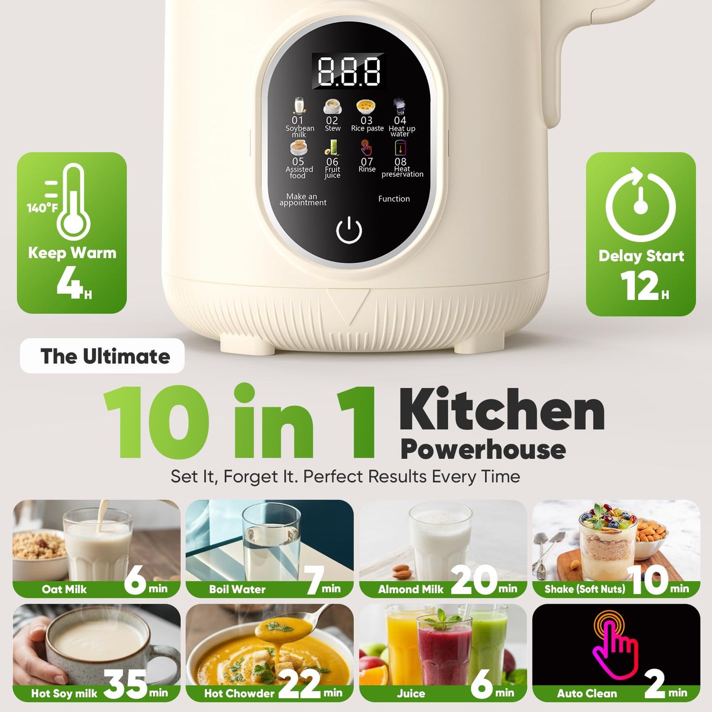 55oz Nut Milk Maker, 10-in-1 Plant Milk Maker Machine, 800W 20-Blade Smooth Blend — Soy/Almond/Oat Milk Maker — Hot Max 27oz, One-Touch, Auto Clean 2-Min, 12-H Delay, 4-H Keep Warm