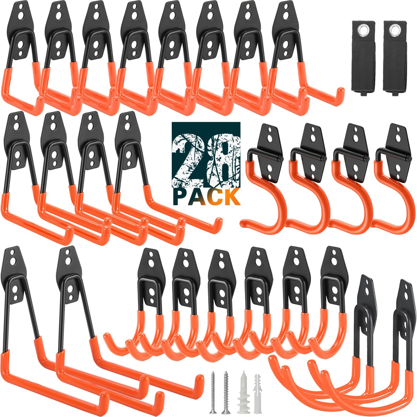 LUPYJI 28 Pack Heavy Duty Garage Hooks, Utility Wall Mounted Storage System, with Anti-Slip Coating Hanger, for Hanging Power and Garden Tools, Ladders, Bikes, Ropes and Bulk Items