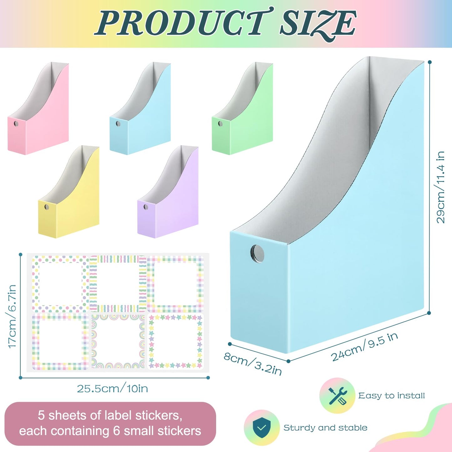 Pasimy 25 Pcs Pastel Cardboard Magazine File Holder Magazine Organizer Book Bin with Label Sticker Multicolor File Storage Box for Desk Shelves Document School Classroom Home Office Supplies