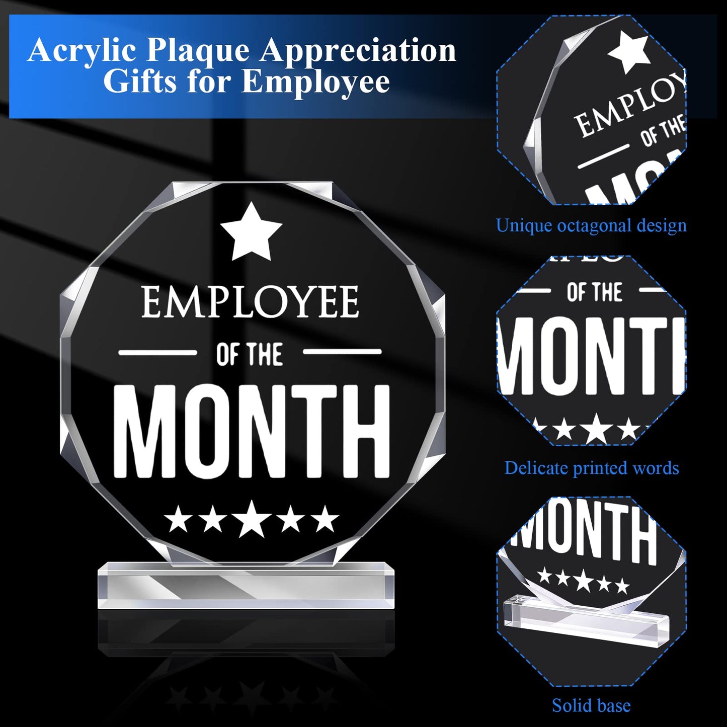 Roowest 6 Pcs Employee of The Month Plaque Employee Appreciation Gifts Inspirational Acrylic Plaque Award Keepsake Reward for Teacher Nurse Coworkers Colleague Volunteer Office Supplies