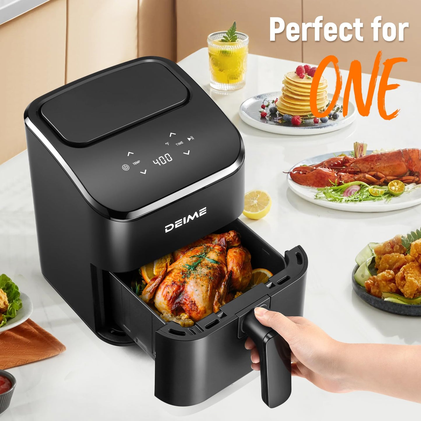 DEIME Air Fryer, Small Digital 3 Qt Airfryer Space Saving Compact, Bake, Reheat, Roasts for Quick Easy Meals, Mini Compact & Quiet, Nonstick & Dishwasher Safe Basket (Black+TR)