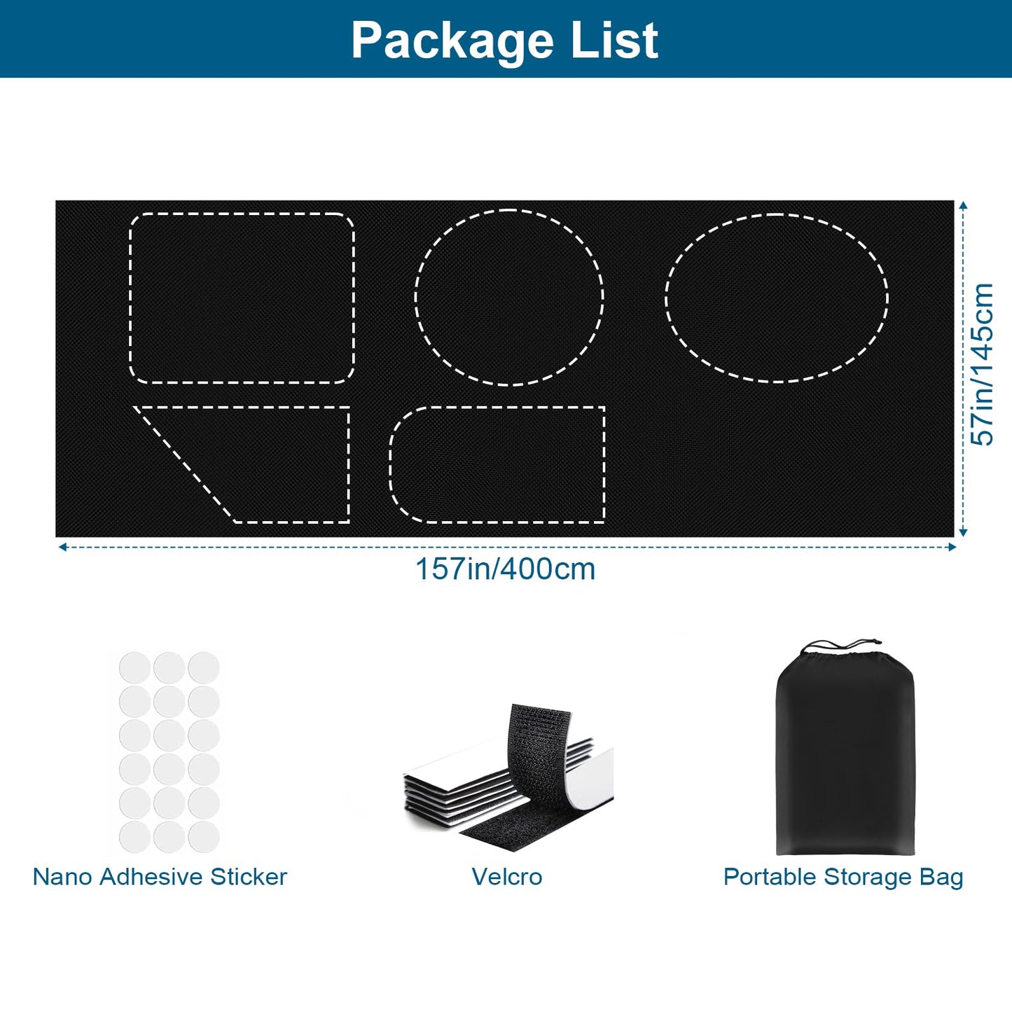 Petaholic 100% Blackout Curtains for Bedroom, Portable DIY Window Blinds, No Drill Window Shades & Blackout Blinds with Stickers & Tabs for Travel, Dorm Room, Media Room (157" x 57")