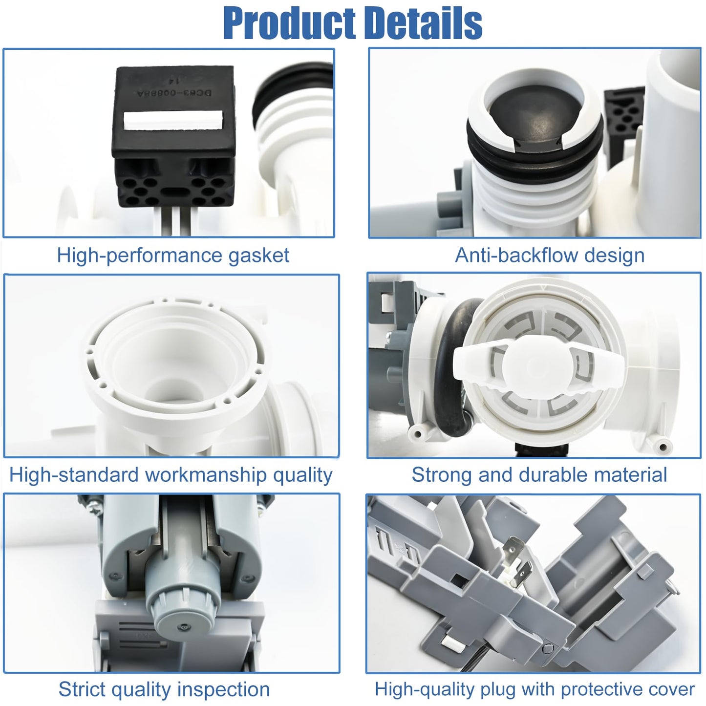 DC97-20621A, DC97-20621C, DC97-17999N Drain Pump Assembly(OEM) Compatible with samsung washer(some models), Replace Number: DC31-00187A, PX3516-01, AP6807020, 4959632, PS12592830, EAP12592830 etc