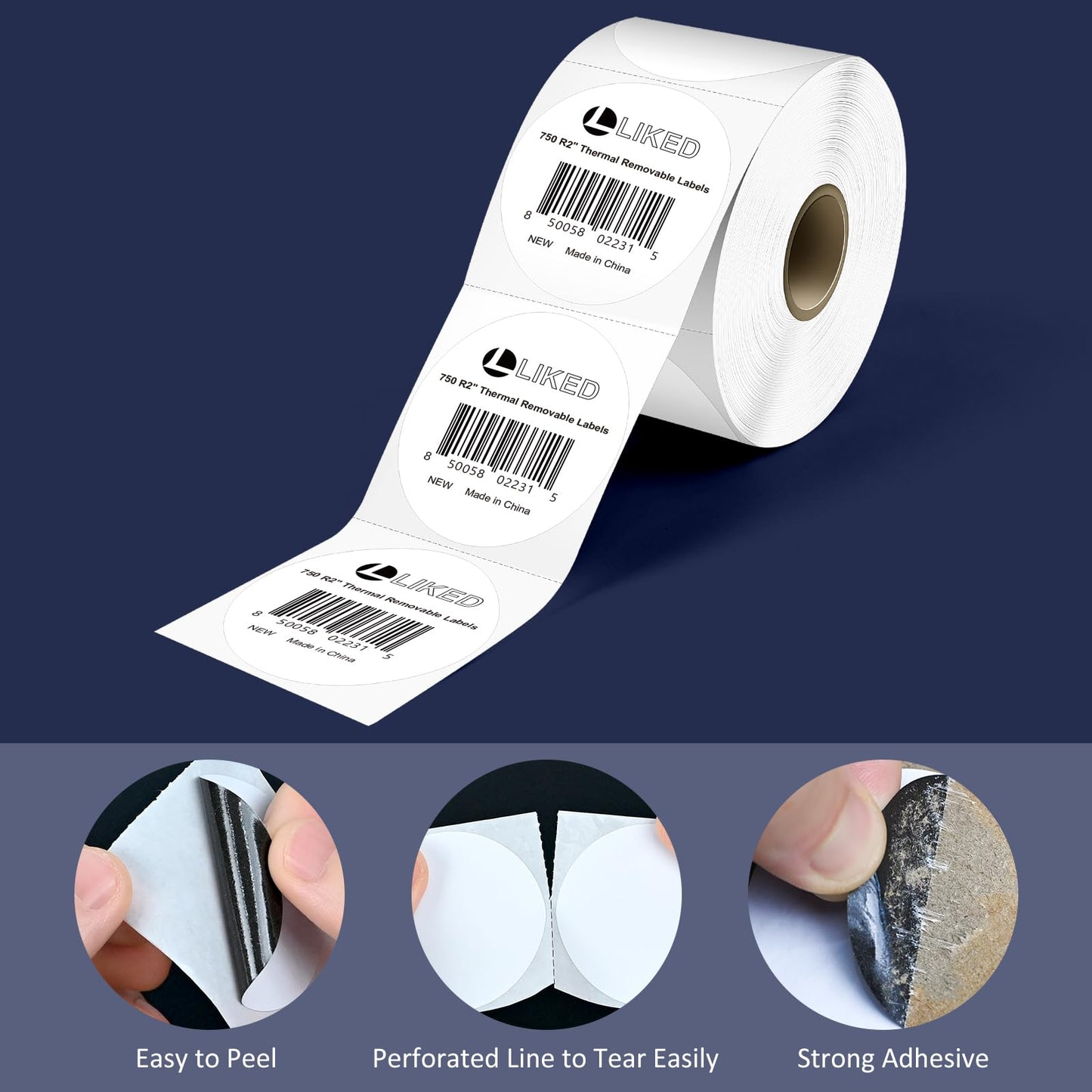 L LIKED 2" Round Direct Thermal Labels for Block, Permanent Adhesive Circle Label & Compatible with Rollo, Zebra and Other Desktop Printers (10 Roll, 7500 Labels)