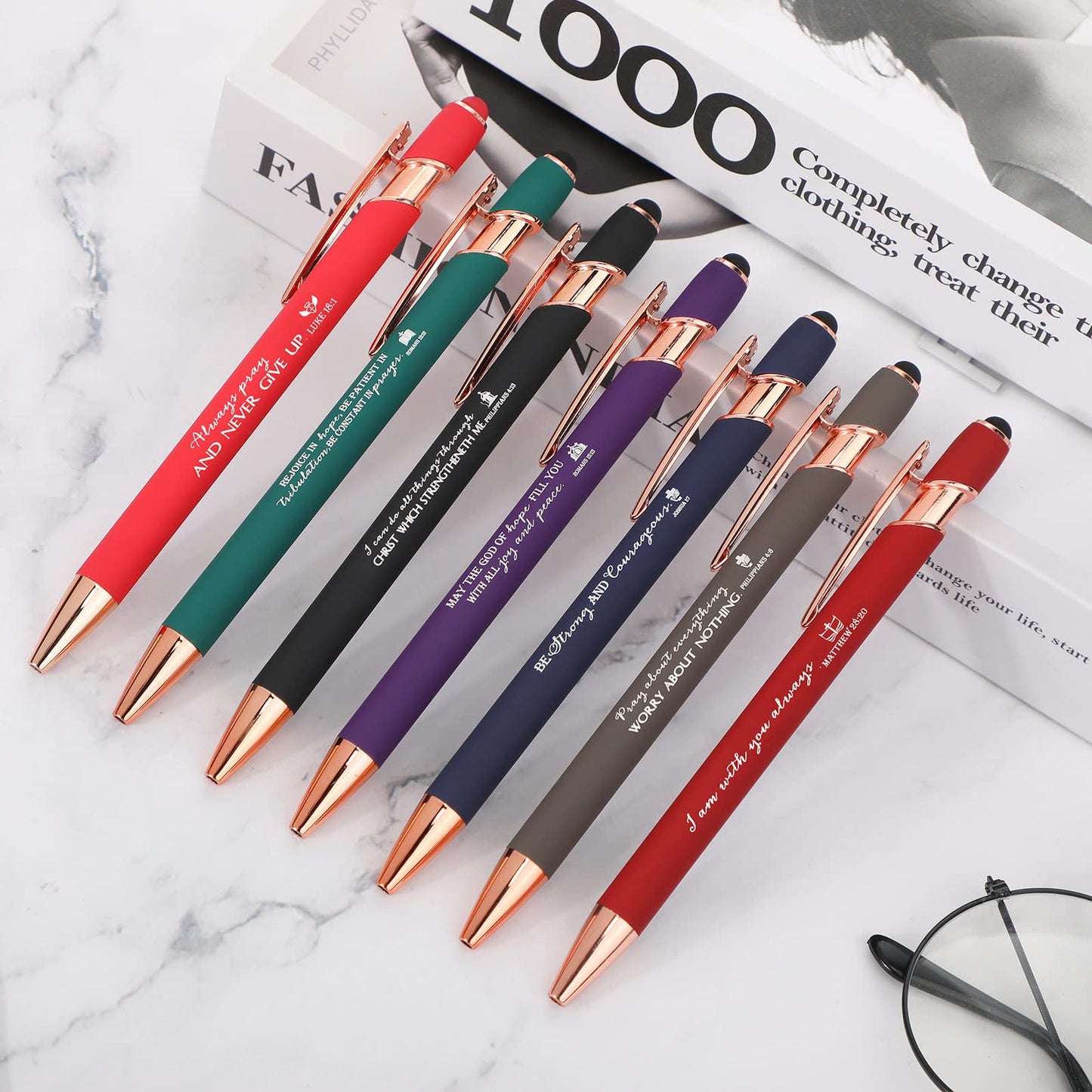Fumete 49 Pcs Christian Pens with Stylus Tip, 7 Color 7 Quote Bible Verse Ballpoint Pen Inspirational Christian Gift Bulk for Fathers Day Religious Gift Men Dad Husband Women Office Church Graduation