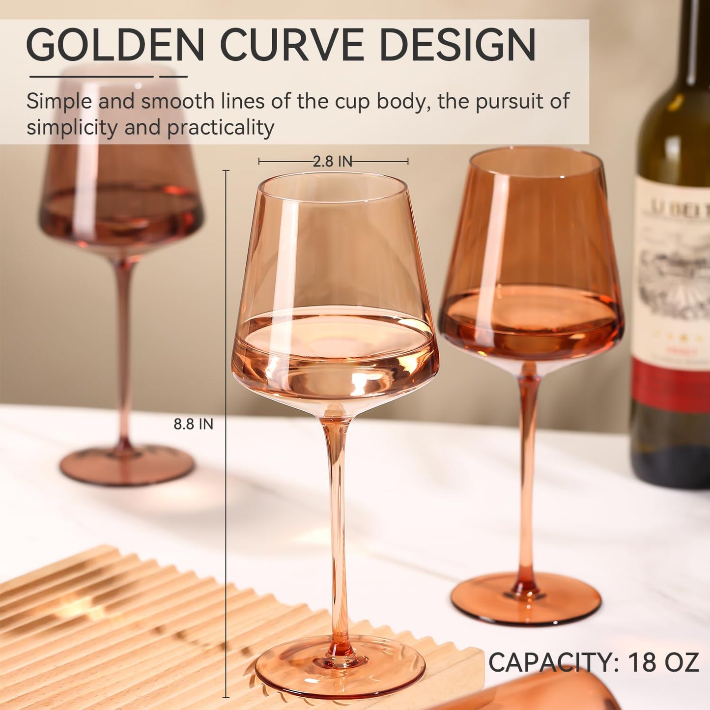 Cyrelwing Brown Wine Glasses Set of 6-18oz【Hand Blown】 Crystal Amber Stemmed Venus Wine Glasses-Brown Wine Glass set for Fall Autumn Winter Wine Dinner