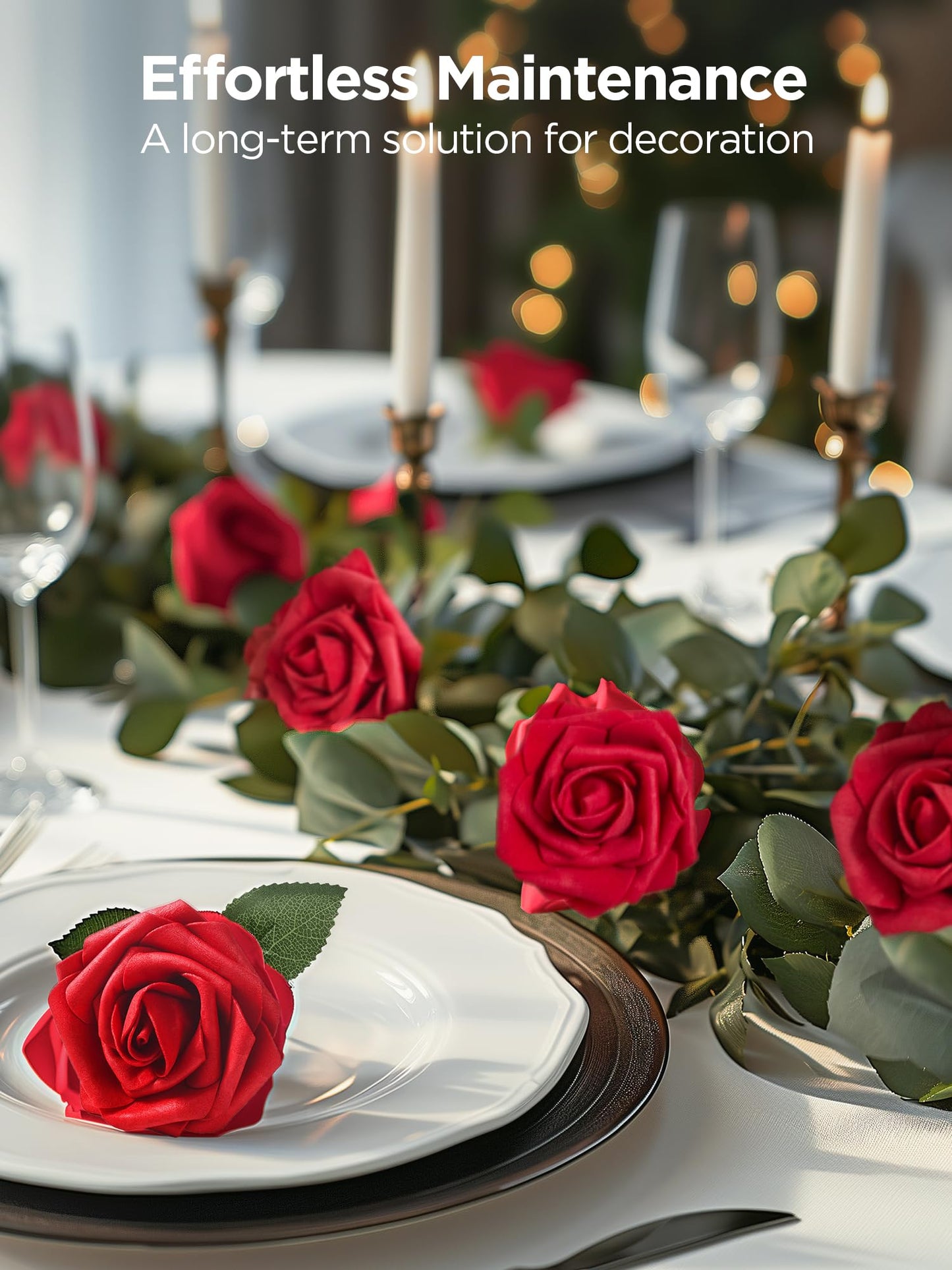 InnoGear Artificial Flowers, 100 Pcs Dark Red Foam Fake Roses Bulk with Stems for Decoration DIY Wedding Bouquets Centerpieces Bridal Shower Party Christmas Tree