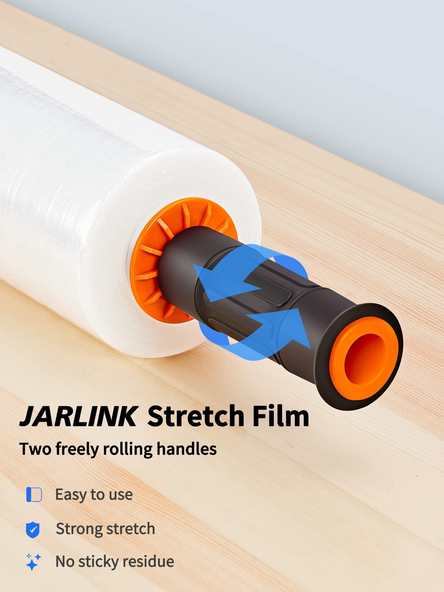 JARLINK 4 Pack Stretch Film, 15" x 1000ft Shrink Wrap for Pallet Wrap, Industrial Strength Stretch up to 650% Stretch with Handles, Self Adhering Packaging Heavy Duty Film for Moving, 68 Gauge, Clear
