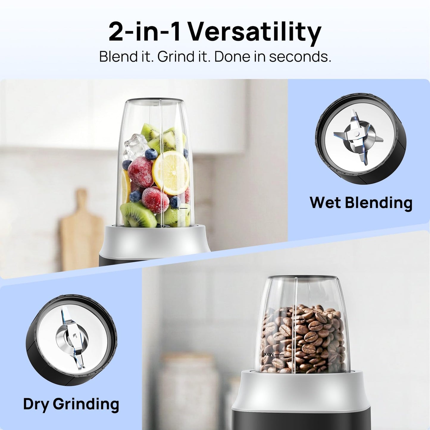Consciot CB10 16Pcs Personal and Countertop Blender Combo, Coffee and Spice Grinder, Make Shakes and Smoothies, Frozen Drinks, Baby Food, Spreads & More, 4 Portable BPA Free To-Go Cups, 900 Peak Watt