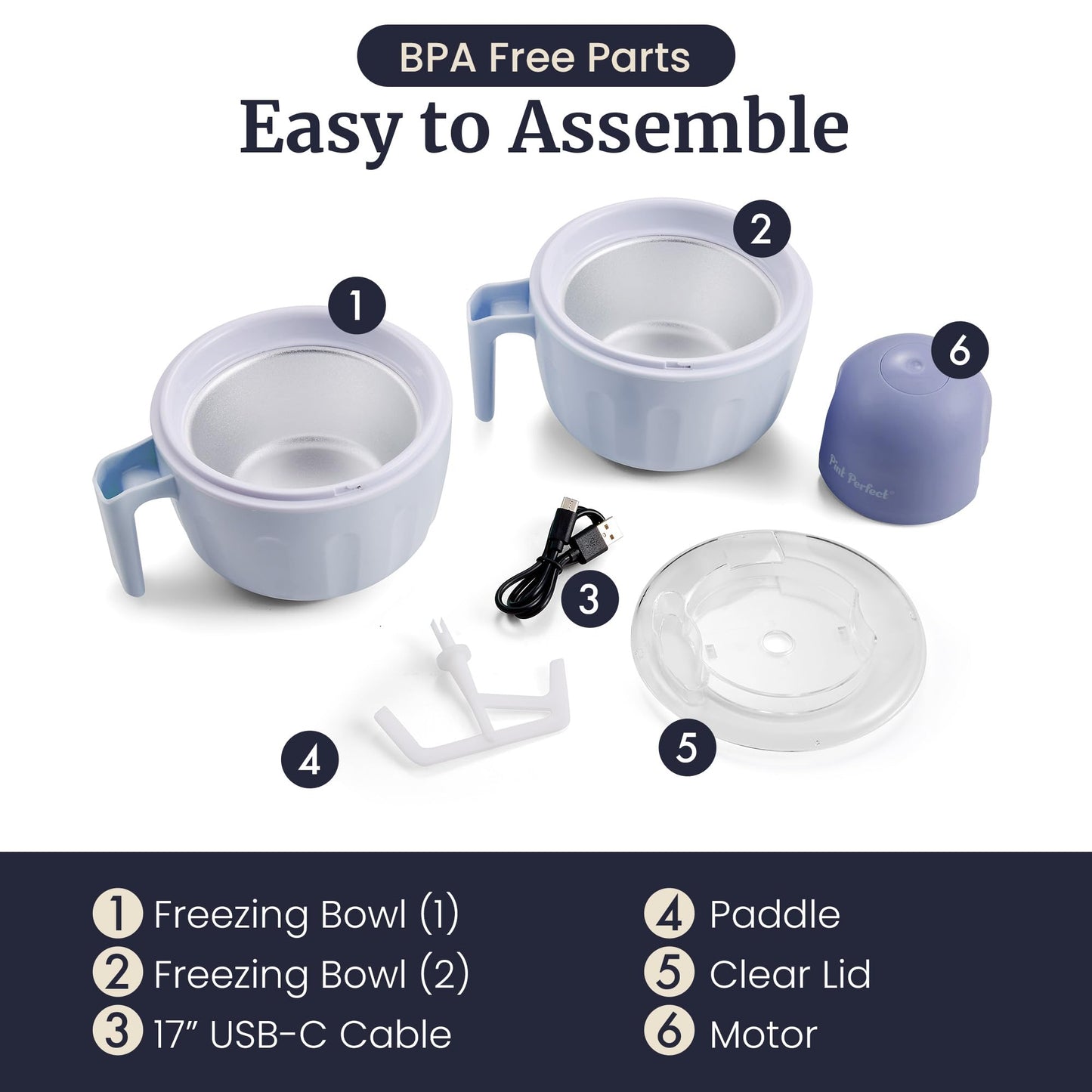 Americana by Elite Pint Perfect™ EIM1205DB Ice Cream Maker, 2 x 1 Pint Capacity Dual Freezing Mugs, Frozen Yogurt, Sorbet, Gelato, Recipes, Periwinkle
