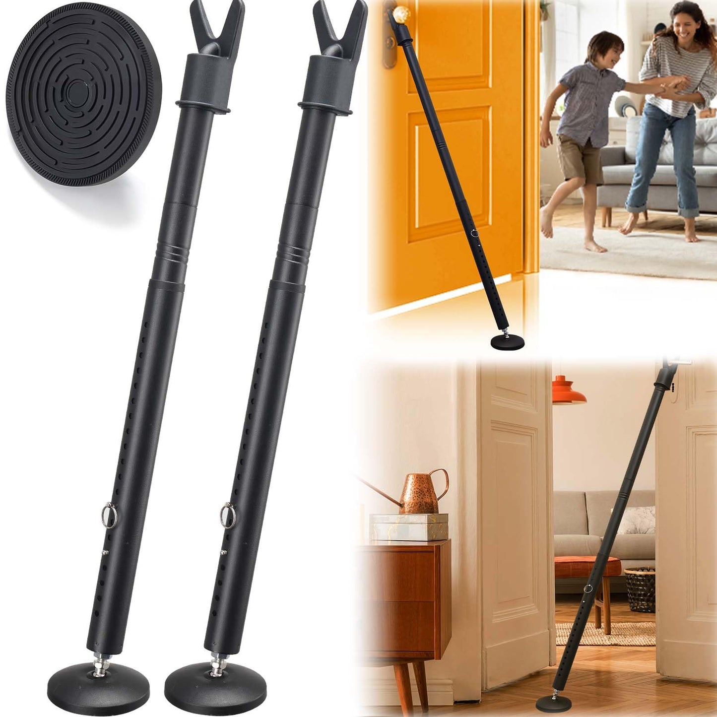 2 Pack Door Security Bar – Anti-Slip 600LB Heavy Duty Door Stopper Jammer Stick, Adjustable 24.5-50.7'',Portable Travel Safety Lock Blocker for Home, Apartment, Hotel, Front & Sliding Doors