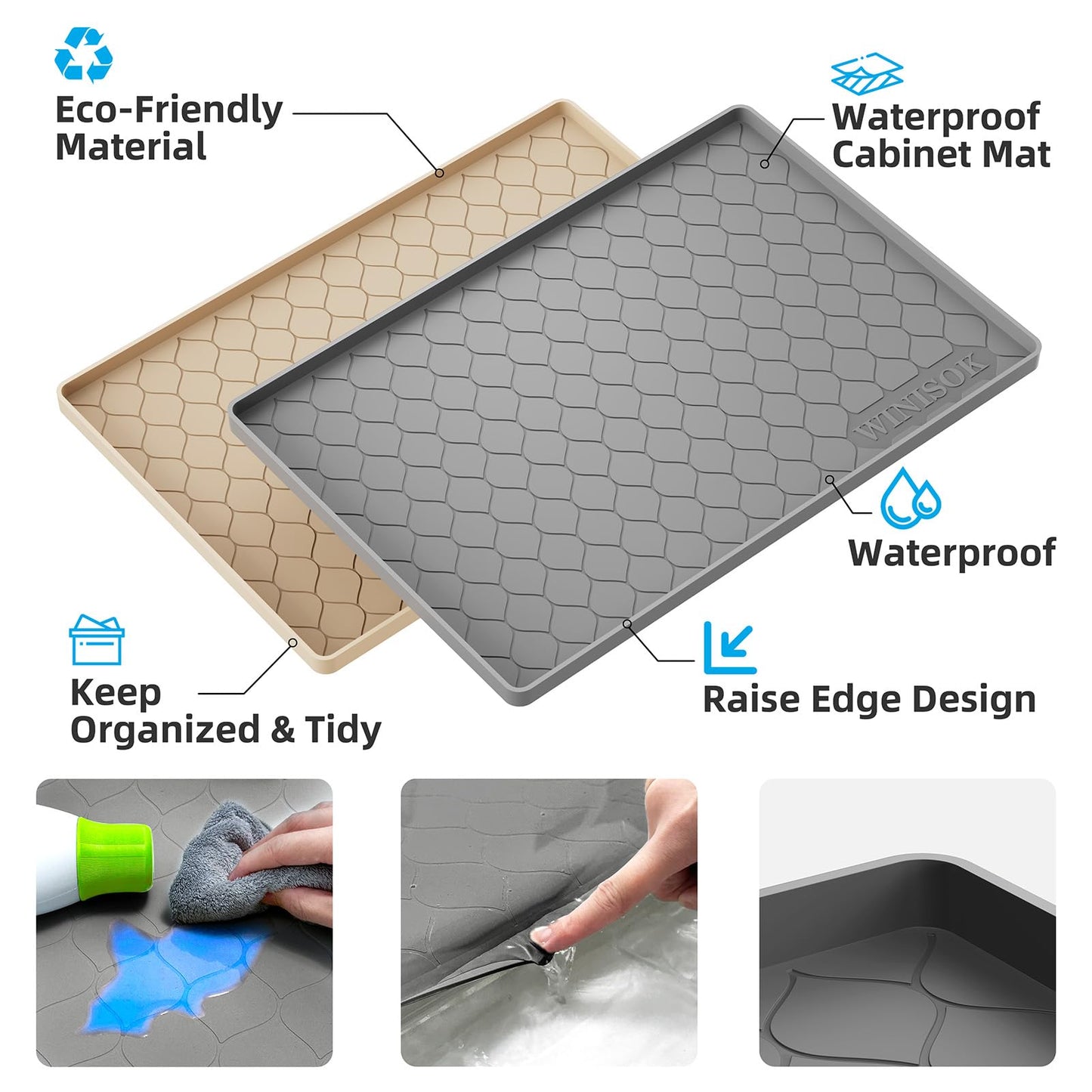 Winisok Silicone Under Sink Mat 31" x 22", kitchen Essentials and Gadgets, Shelf liner and Cabinet Protector, Home Organizers and Storage, Waterproof Bathroom Tray