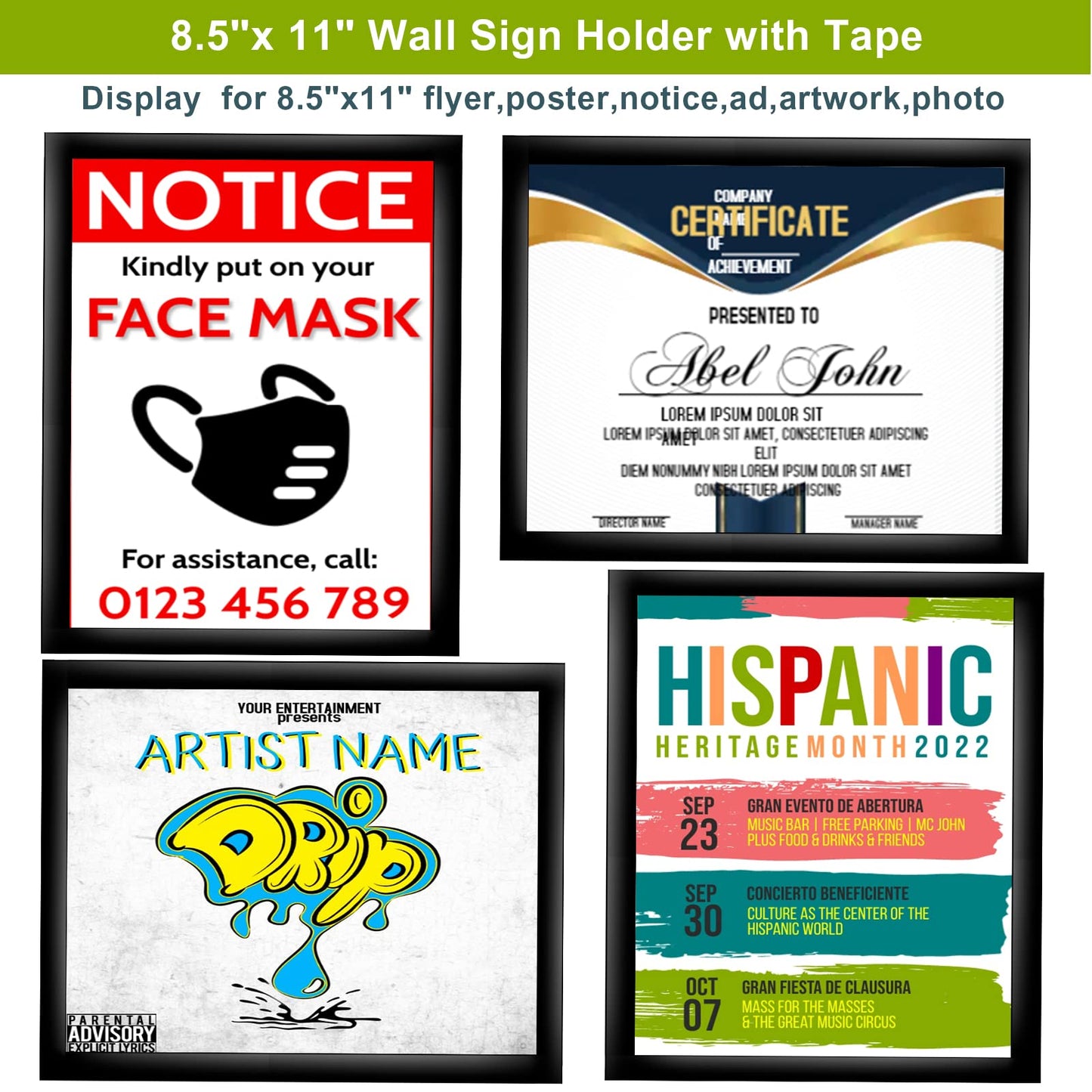 RÉΑLWÁY 8.5" x 11" Acrylic Sign Holder Wall Mount, Acrylic Wall Sign Holder With Tape,Clear Plexiglass Self-adhesive Plastic Display Frame, Door/Window Sign Holder 12 pack No Drilling