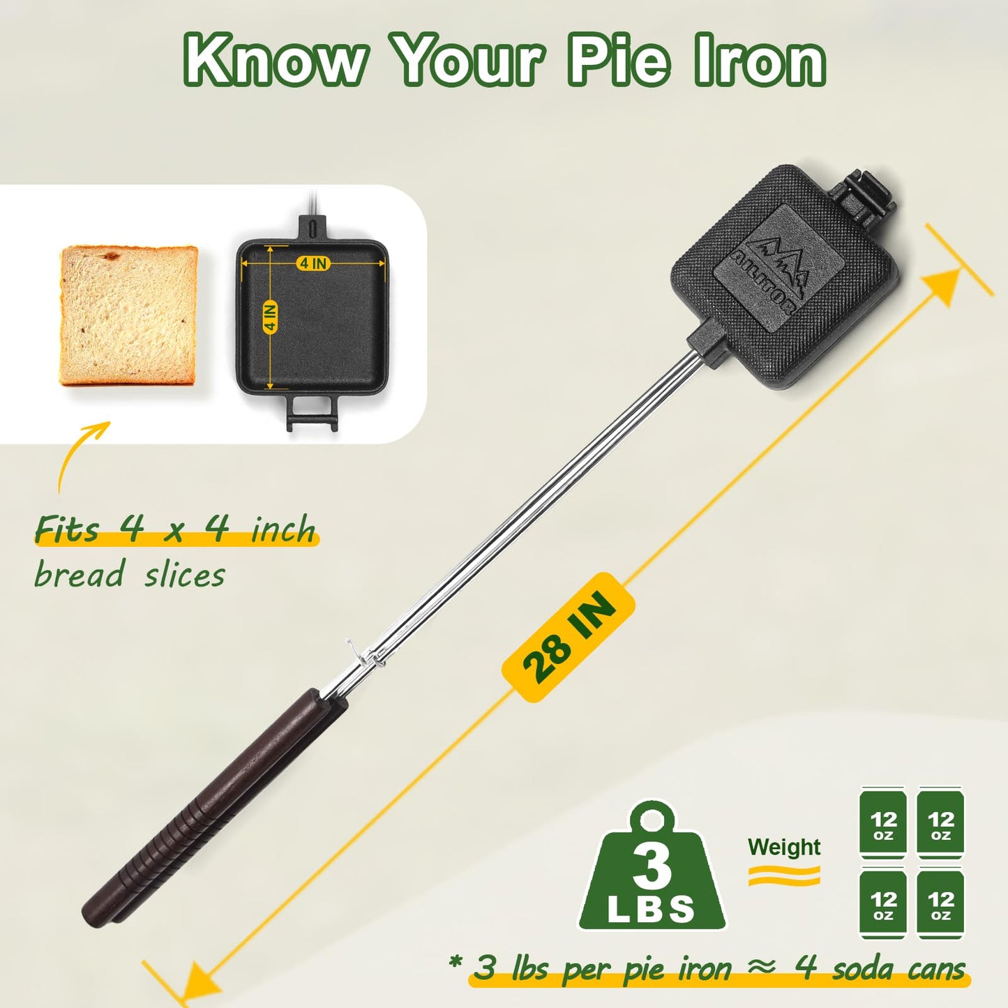 AILITOR Mountain Pie Maker Cast Iron Set of 2 - Pie Irons for Camping with Storage Bag, Campfire Sandwich Maker Cast Iron